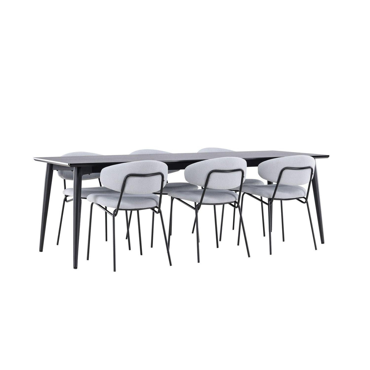 Essgruppe Esstisch Ellis 230*85cm mit Stühlen Chico aus Teddy-Boucle-Essgruppen Rechteckig-Venture Home-le canapé