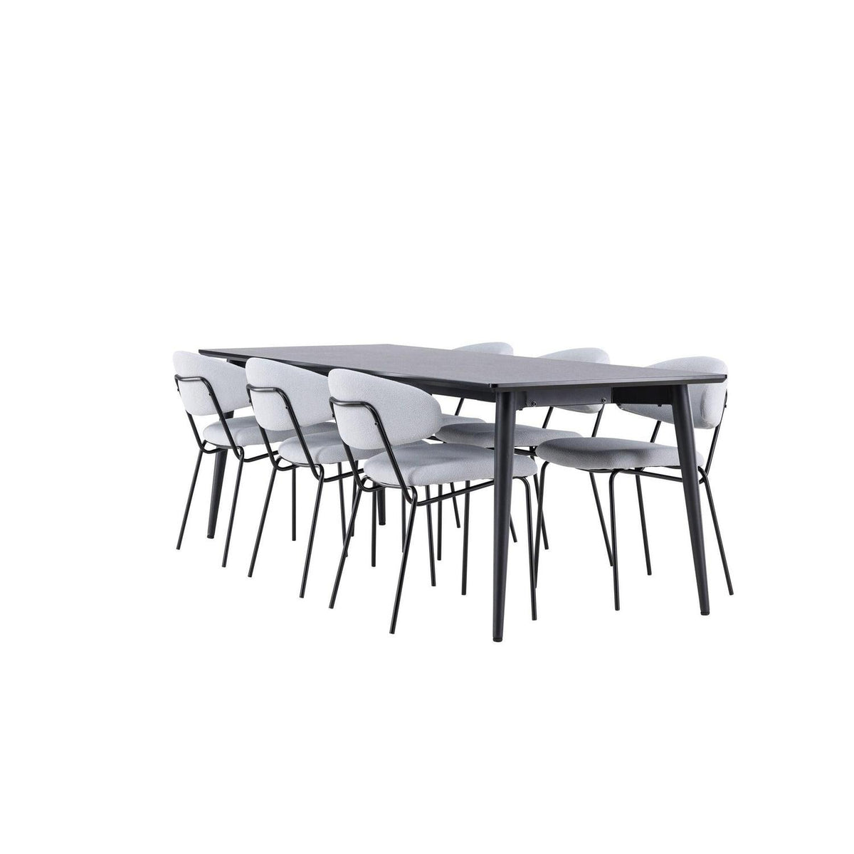 Essgruppe Esstisch Ellis 230*85cm mit Stühlen Chico aus Teddy-Boucle-Essgruppen Rechteckig-Venture Home-le canapé