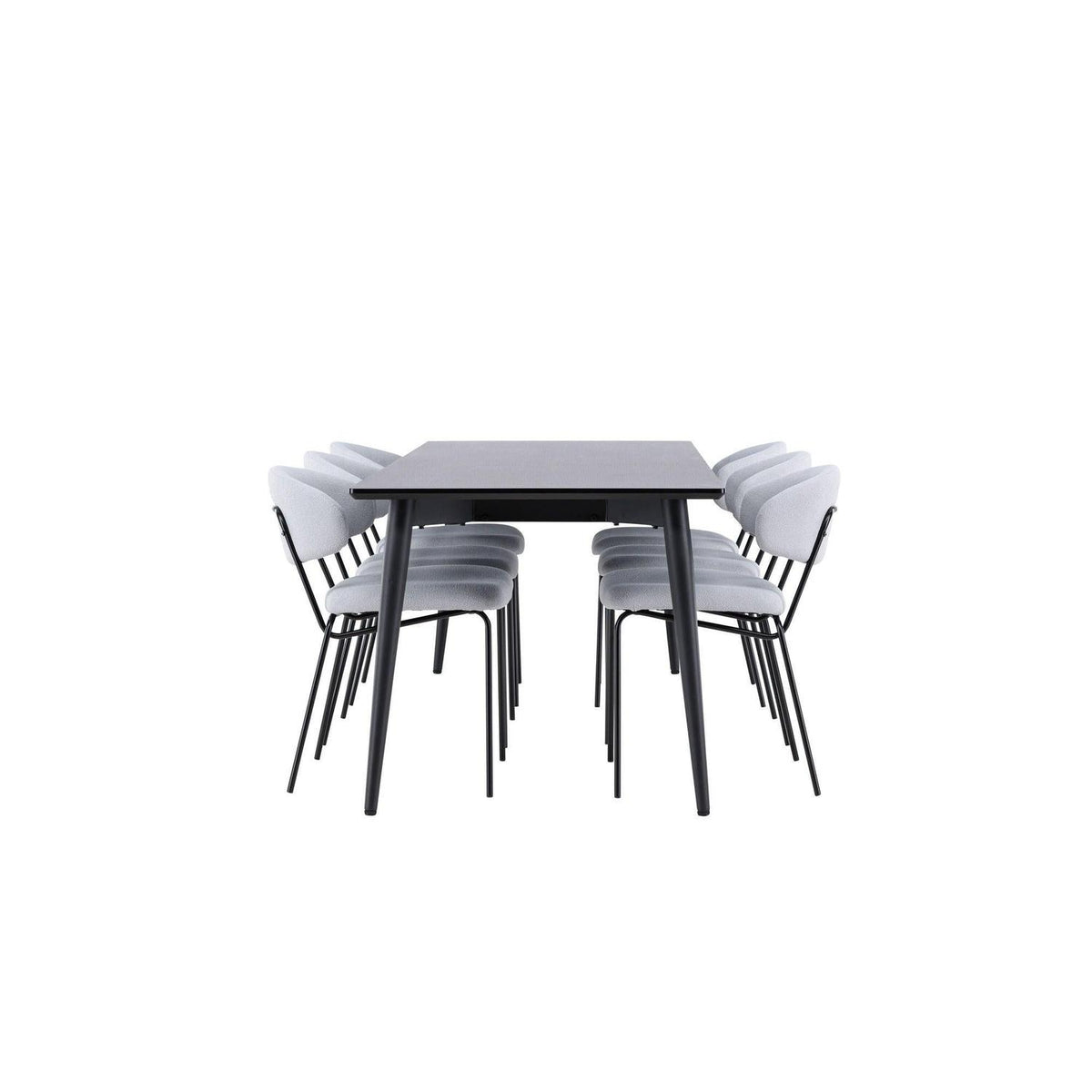 Essgruppe Esstisch Ellis 230*85cm mit Stühlen Chico aus Teddy-Boucle-Essgruppen Rechteckig-Venture Home-le canapé