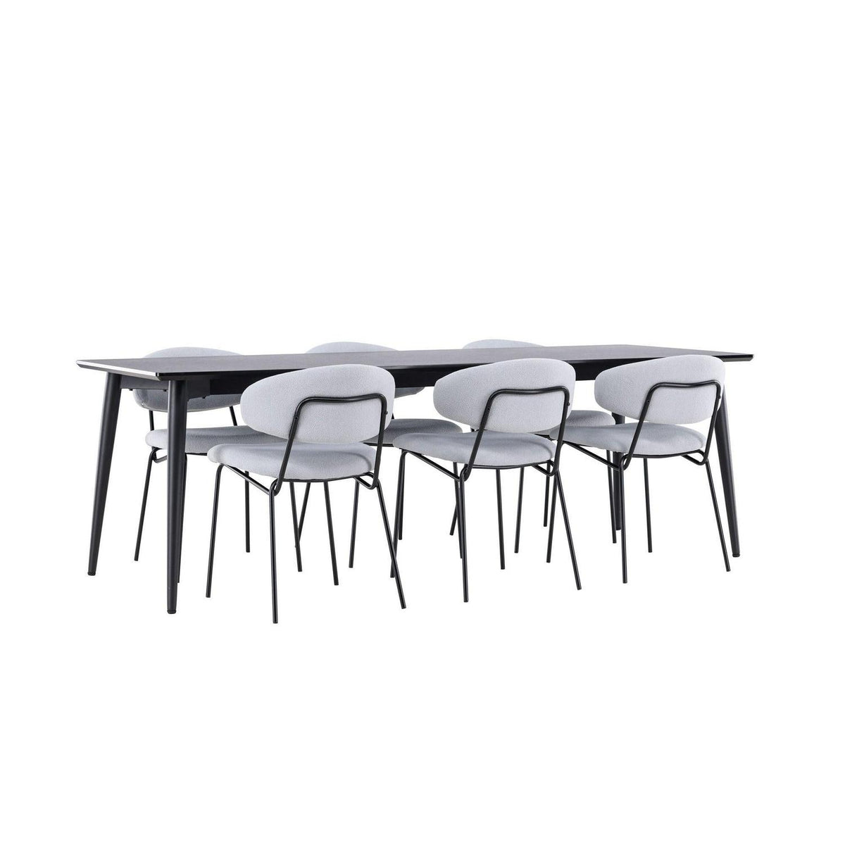 Essgruppe Esstisch Ellis 230*85cm mit Stühlen Chico aus Teddy-Boucle-Essgruppen Rechteckig-Venture Home-le canapé