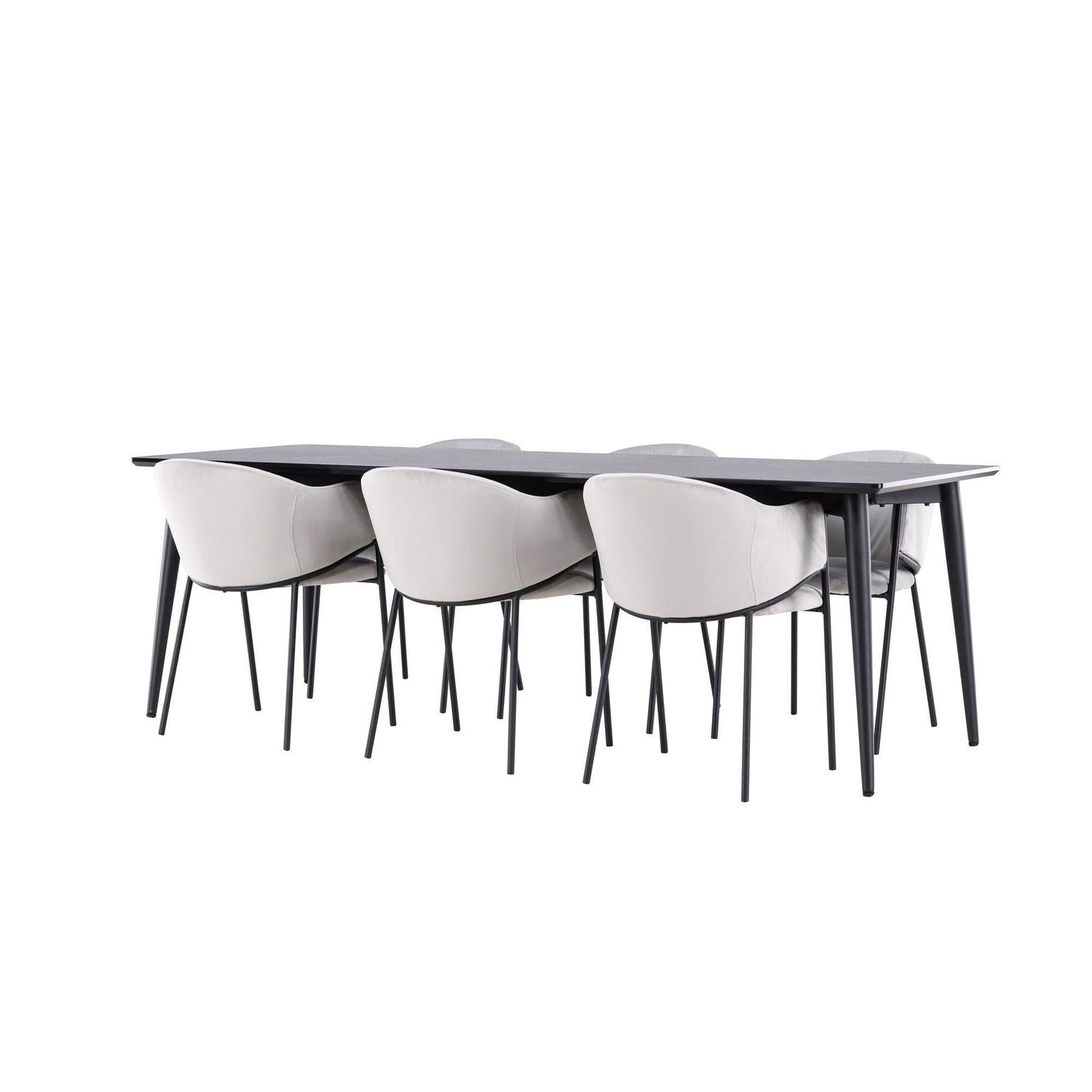Essgruppe Esstisch Ellis 230*85cm mit Stühlen Evelina aus Samt - Schwarz/Grau-Essgruppen Rechteckig-Venture Home-le canapé