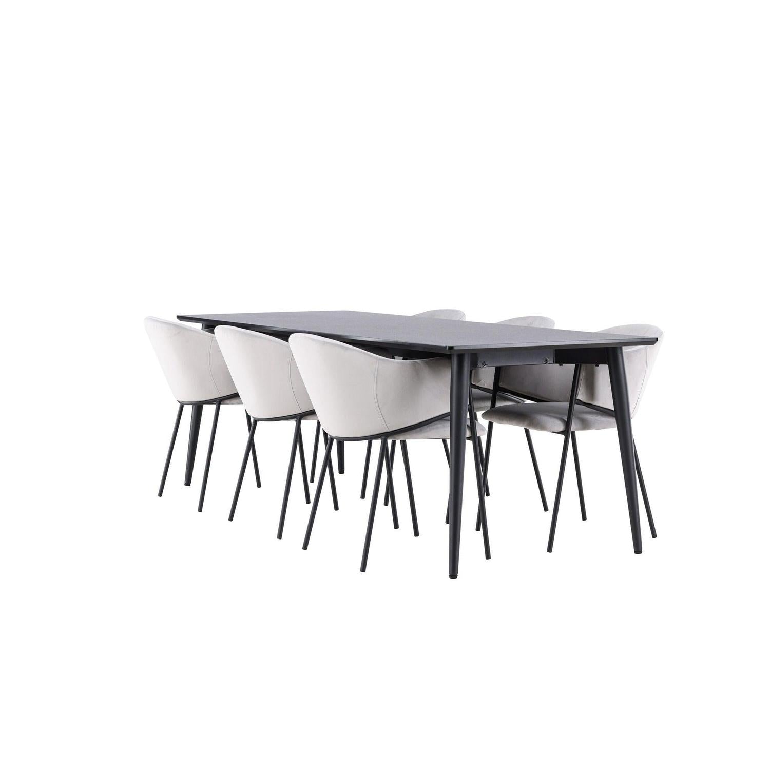 Essgruppe Esstisch Ellis 230*85cm mit Stühlen Evelina aus Samt - Schwarz/Grau-Essgruppen Rechteckig-Venture Home-le canapé