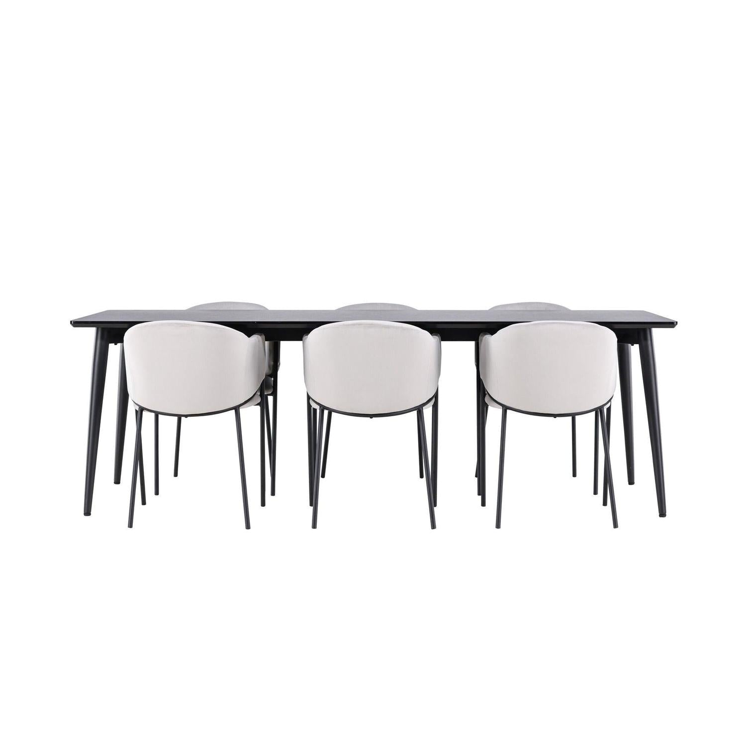Essgruppe Esstisch Ellis 230*85cm mit Stühlen Evelina aus Samt - Schwarz/Grau-Essgruppen Rechteckig-Venture Home-le canapé