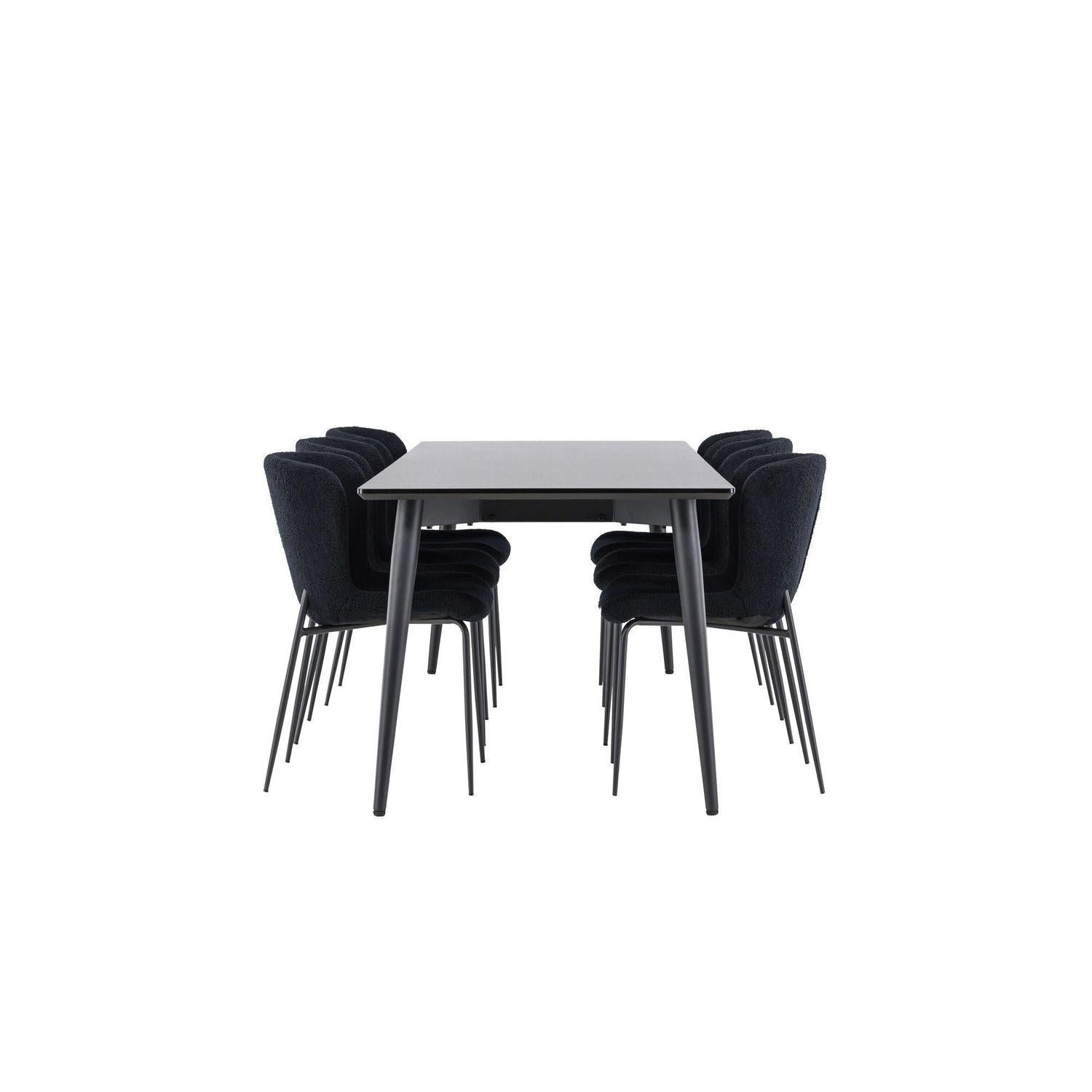 Essgruppe Esstisch Ellis 230*85cm mit Stühlen Modesto aus Teddy-Bouclé - Schwarz-Essgruppen Rechteckig-Venture Home-le canapé