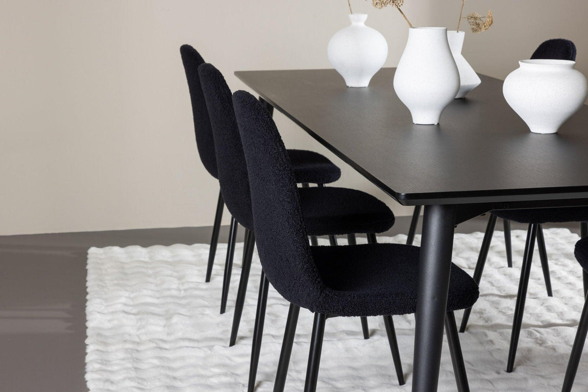 Essgruppe Esstisch Ellis 230*85cm mit Stühlen Polar aus Teddy-Boucle-Essgruppen Rechteckig-Venture Home-le canapé