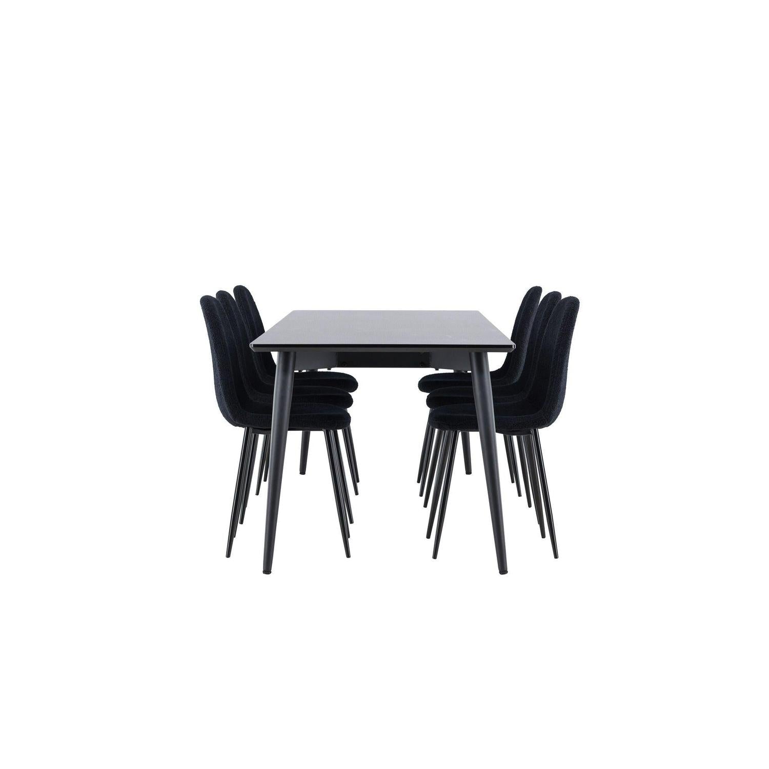 Essgruppe Esstisch Ellis 230*85cm mit Stühlen Polar aus Teddy- Bouclé - Schwarz-Essgruppe Rechteckig-Venture Home-le canapé