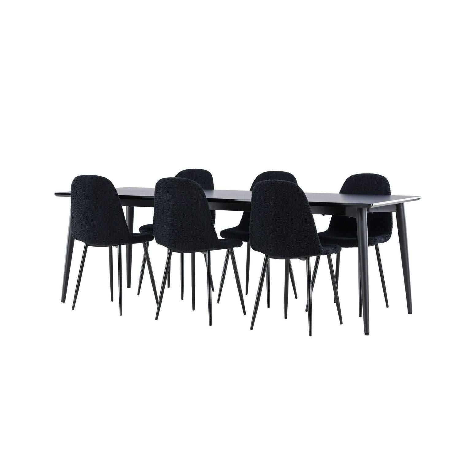 Essgruppe Esstisch Ellis 230*85cm mit Stühlen Polar aus Teddy- Bouclé - Schwarz-Essgruppe Rechteckig-Venture Home-le canapé