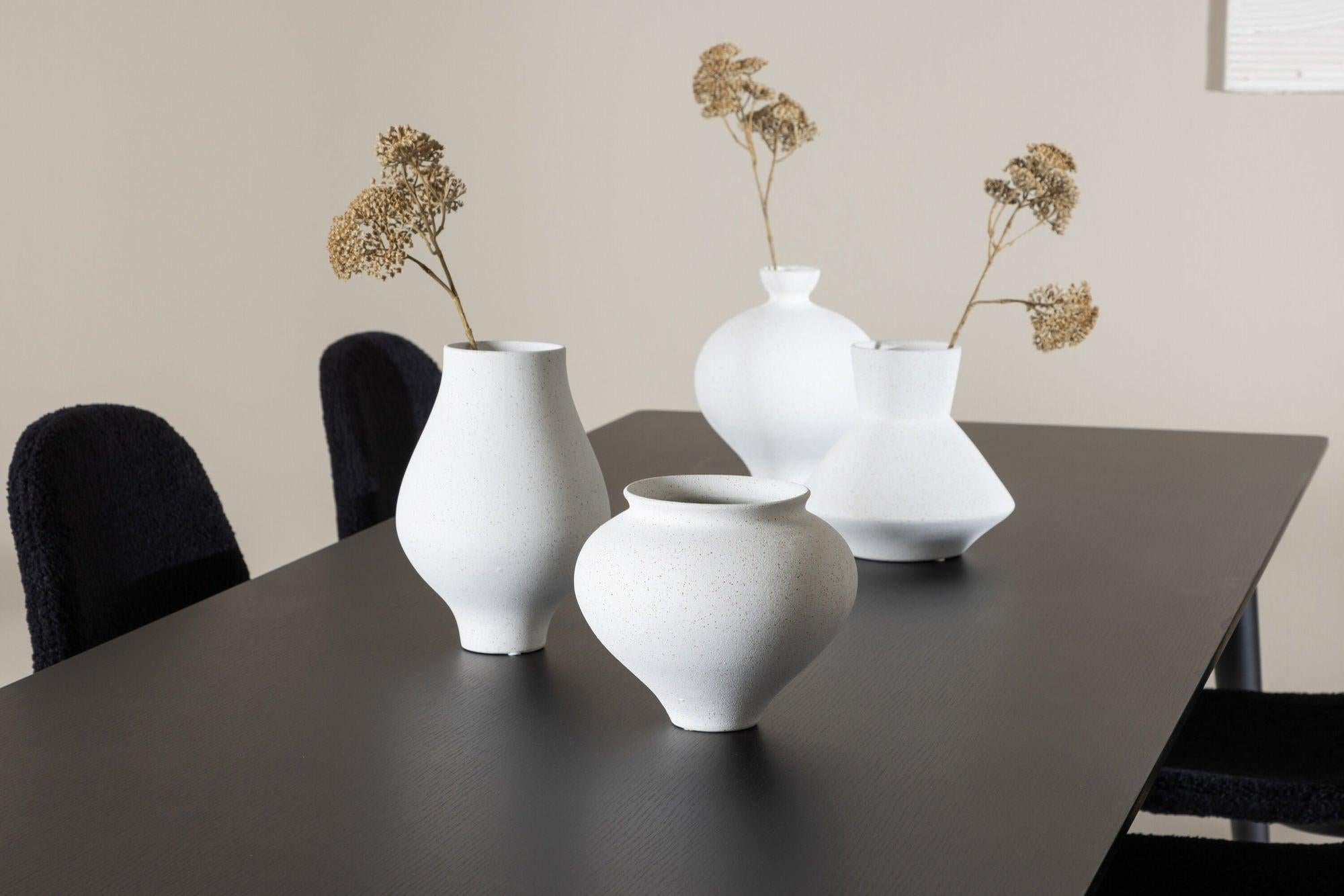 Essgruppe Esstisch Ellis 230*85cm mit Stühlen Polar aus Teddy- Bouclé - Schwarz-Essgruppe Rechteckig-Venture Home-le canapé