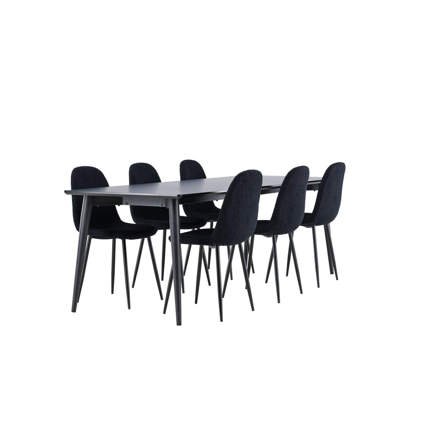 Essgruppe Esstisch Ellis 230*85cm mit Stühlen Polar aus Teddy- Bouclé - Schwarz-Essgruppe Rechteckig-Venture Home-le canapé