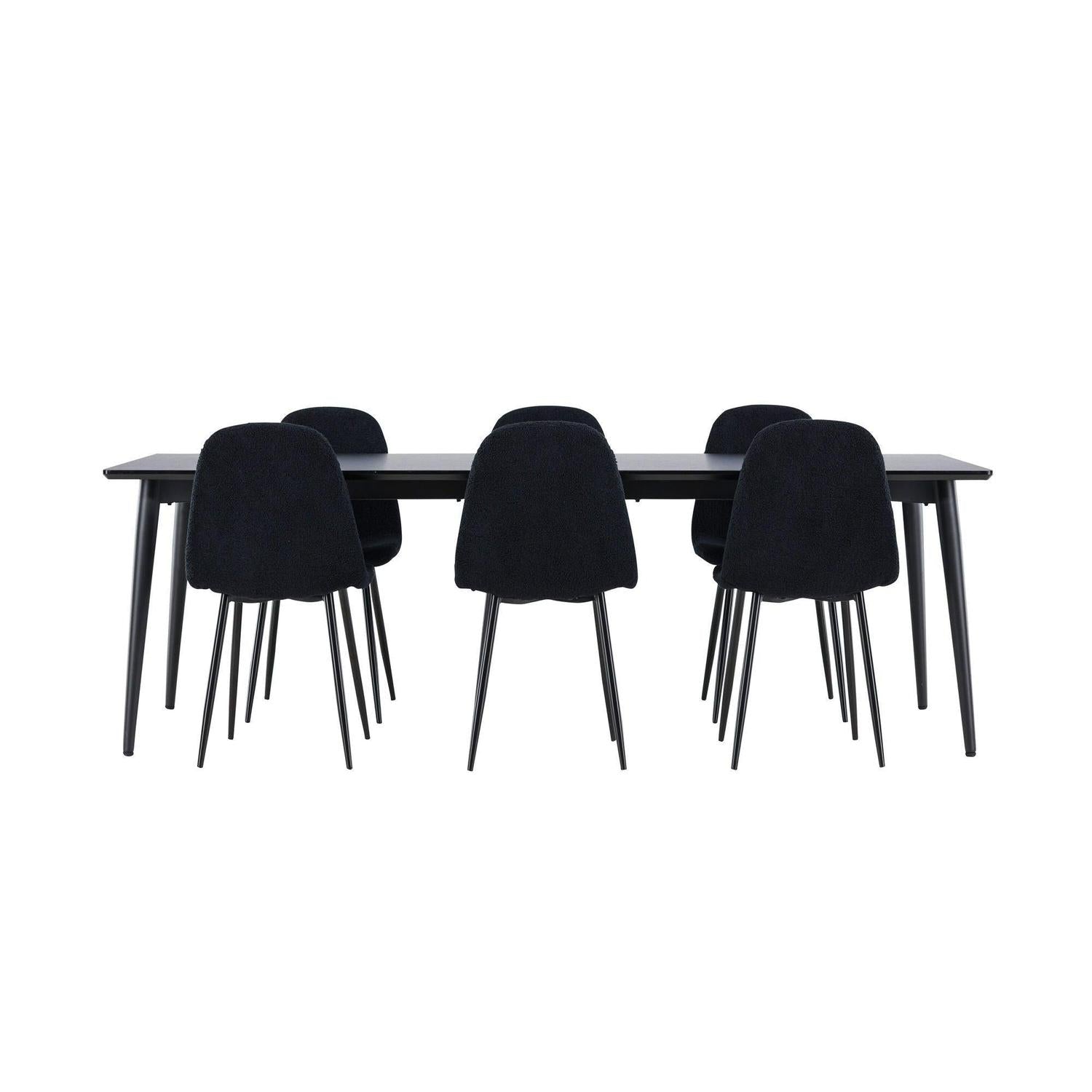 Essgruppe Esstisch Ellis 230*85cm mit Stühlen Polar aus Teddy- Bouclé - Schwarz-Essgruppe Rechteckig-Venture Home-le canapé