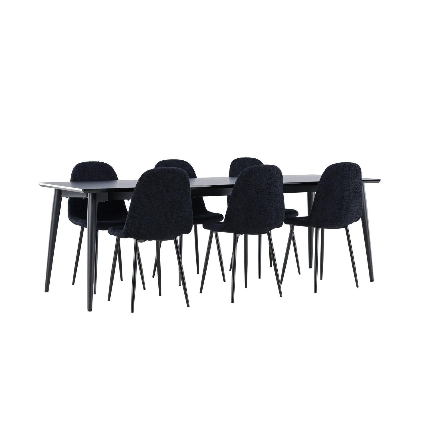 Essgruppe Esstisch Ellis 230*85cm mit Stühlen Polar aus Teddy- Bouclé - Schwarz-Essgruppen Rechteckig-Venture Home-le canapé