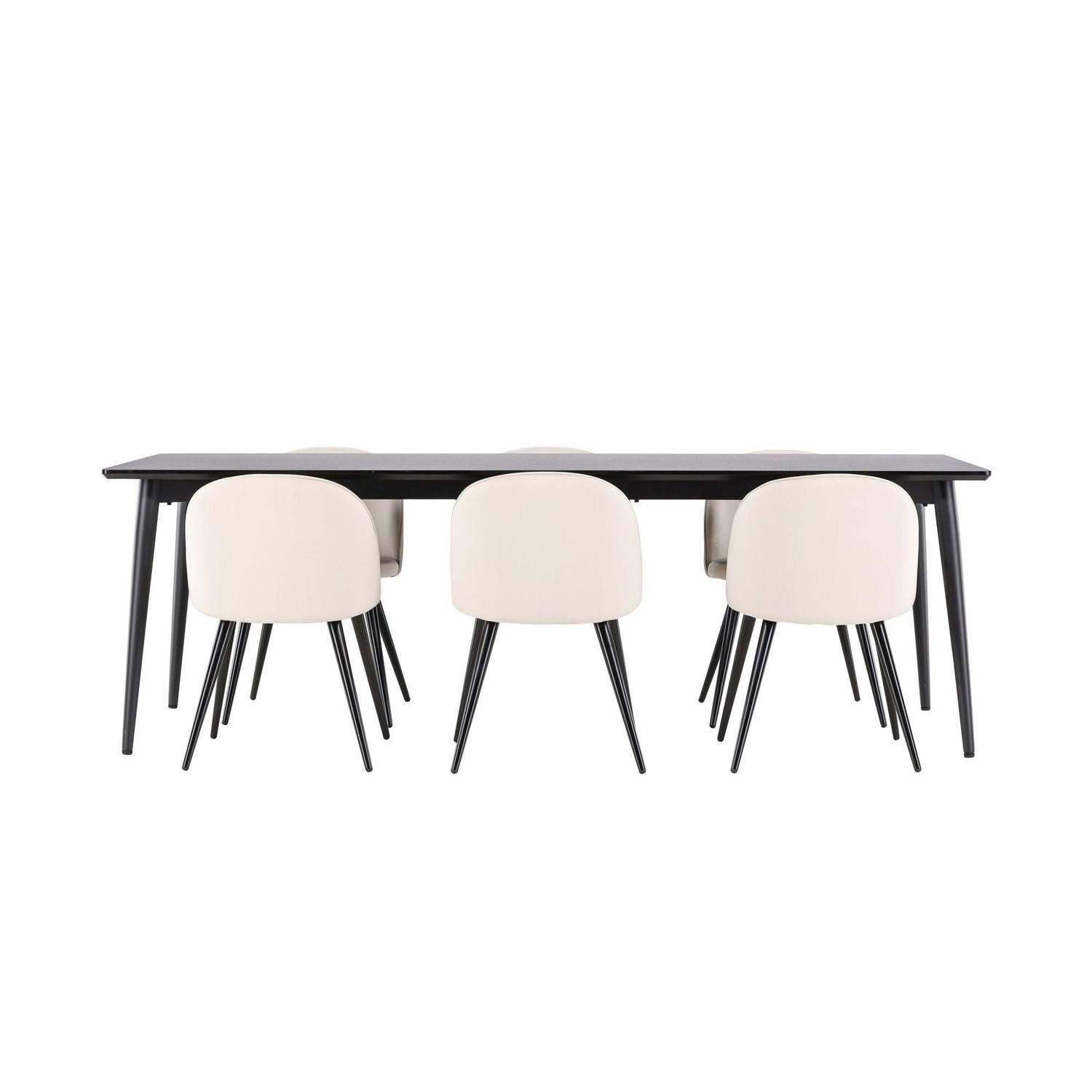 Essgruppe Esstisch Ellis 230*85cm mit Stühlen Velvet aus Samt - Schwarz/Beige-Essgruppen Rechteckig-Venture Home-le canapé