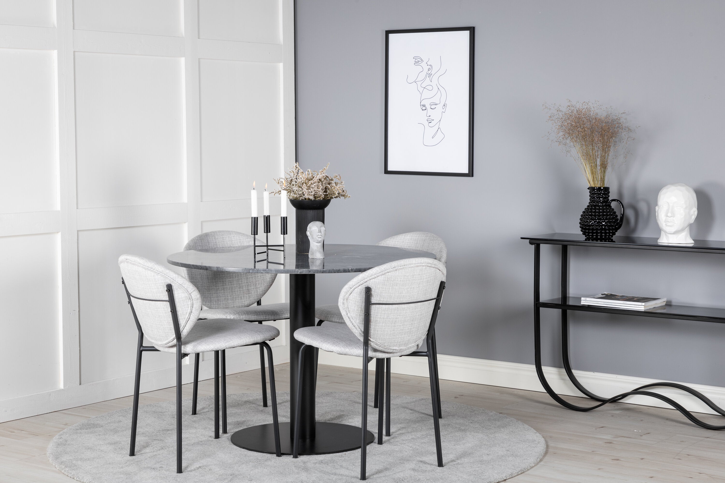 Essgruppe Esstisch Estelle ⌀106cm mit Stühlen Vault - Grau-Essgruppen-Venture Home-le canapé