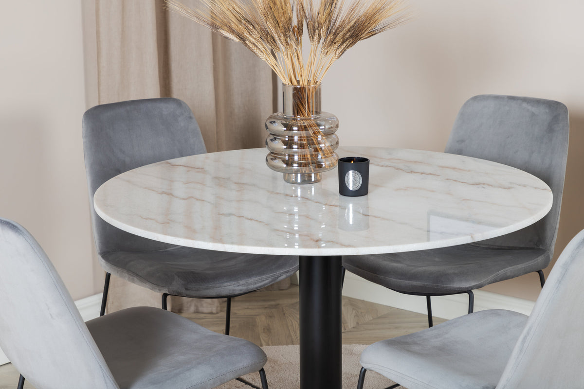 Essgruppe Esstisch Estelle Ø106cm mit Stühlen Muce aus Samt-Essgruppen-Venture Home-le canapé