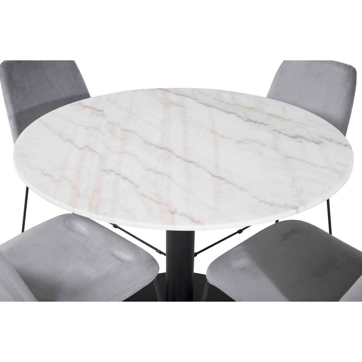 Essgruppe Esstisch Estelle Ø106cm mit Stühlen Muce aus Samt-Essgruppen-Venture Home-le canapé