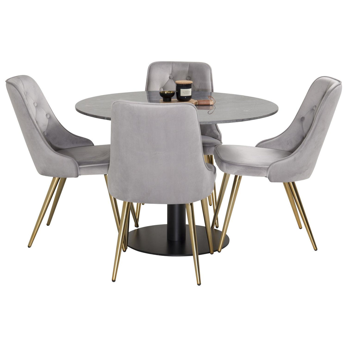 Essgruppe Esstisch Estelle Ø106cm mit Stühlen Velvet aus Samt-Essgruppen-Venture Home-le canapé