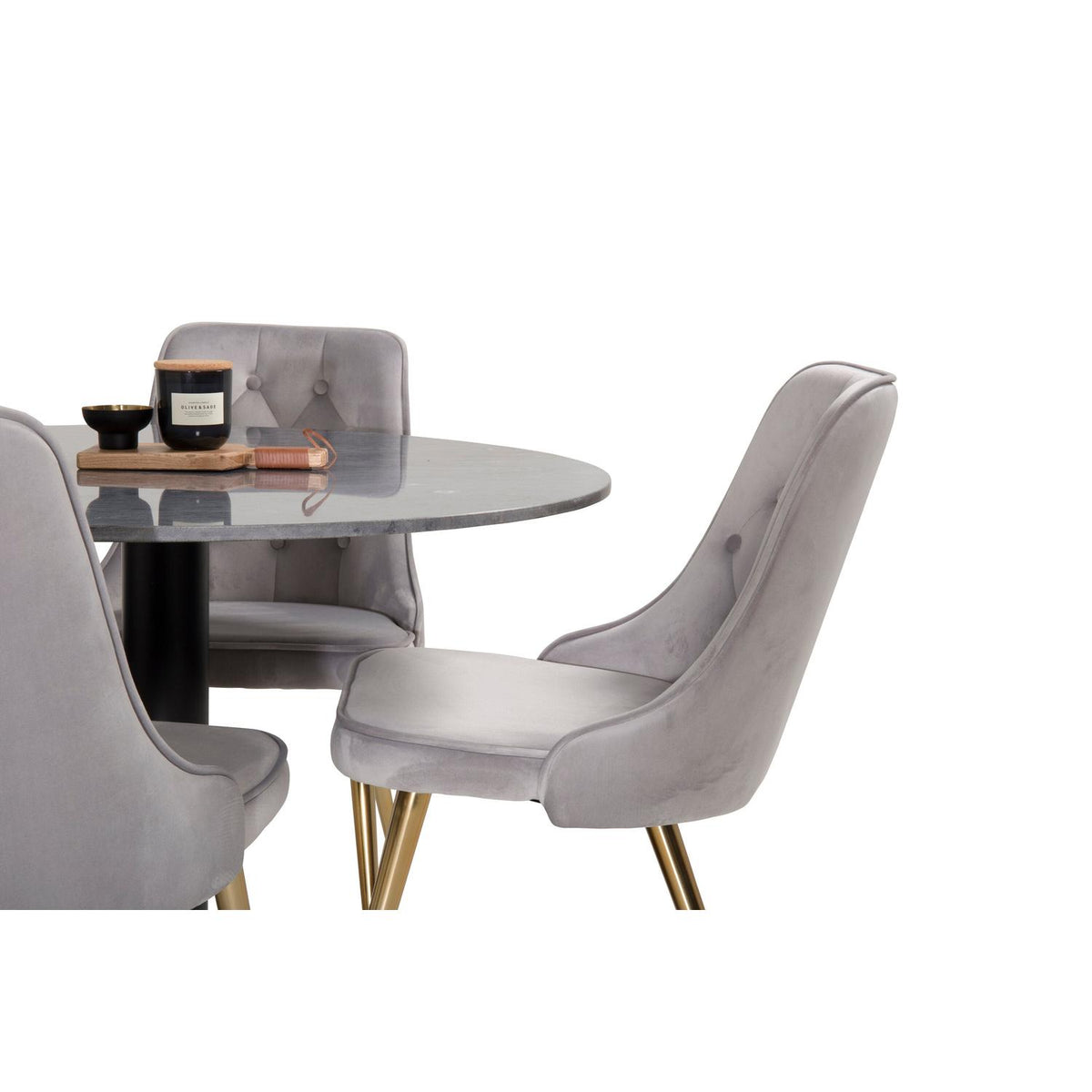 Essgruppe Esstisch Estelle Ø106cm mit Stühlen Velvet aus Samt-Essgruppen-Venture Home-le canapé