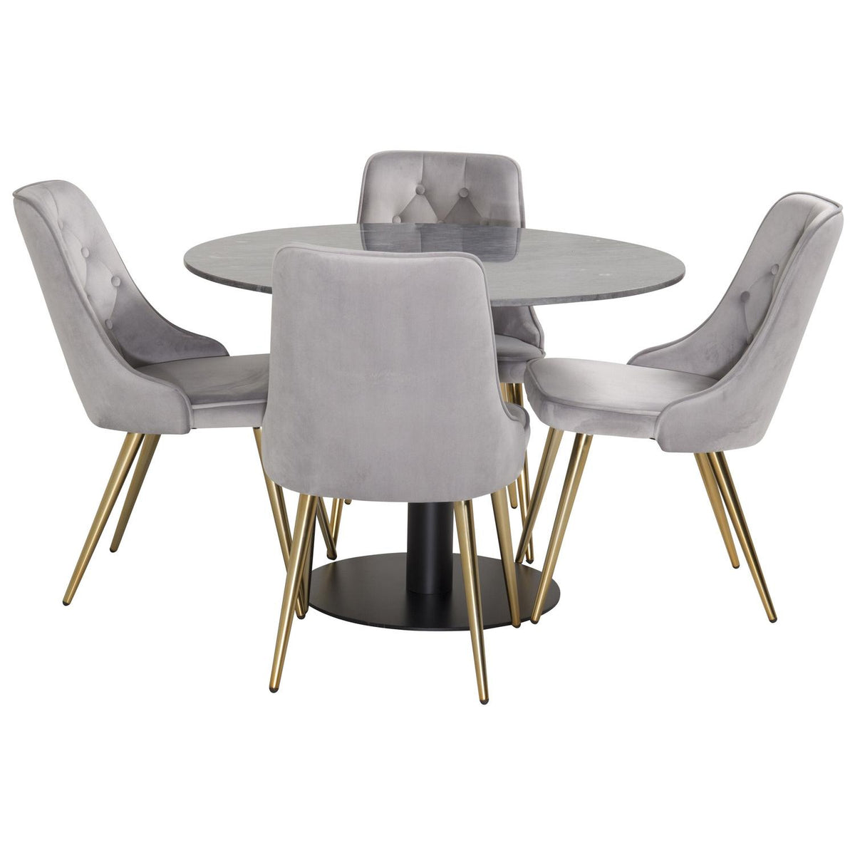 Essgruppe Esstisch Estelle Ø106cm mit Stühlen Velvet aus Samt-Essgruppen-Venture Home-le canapé