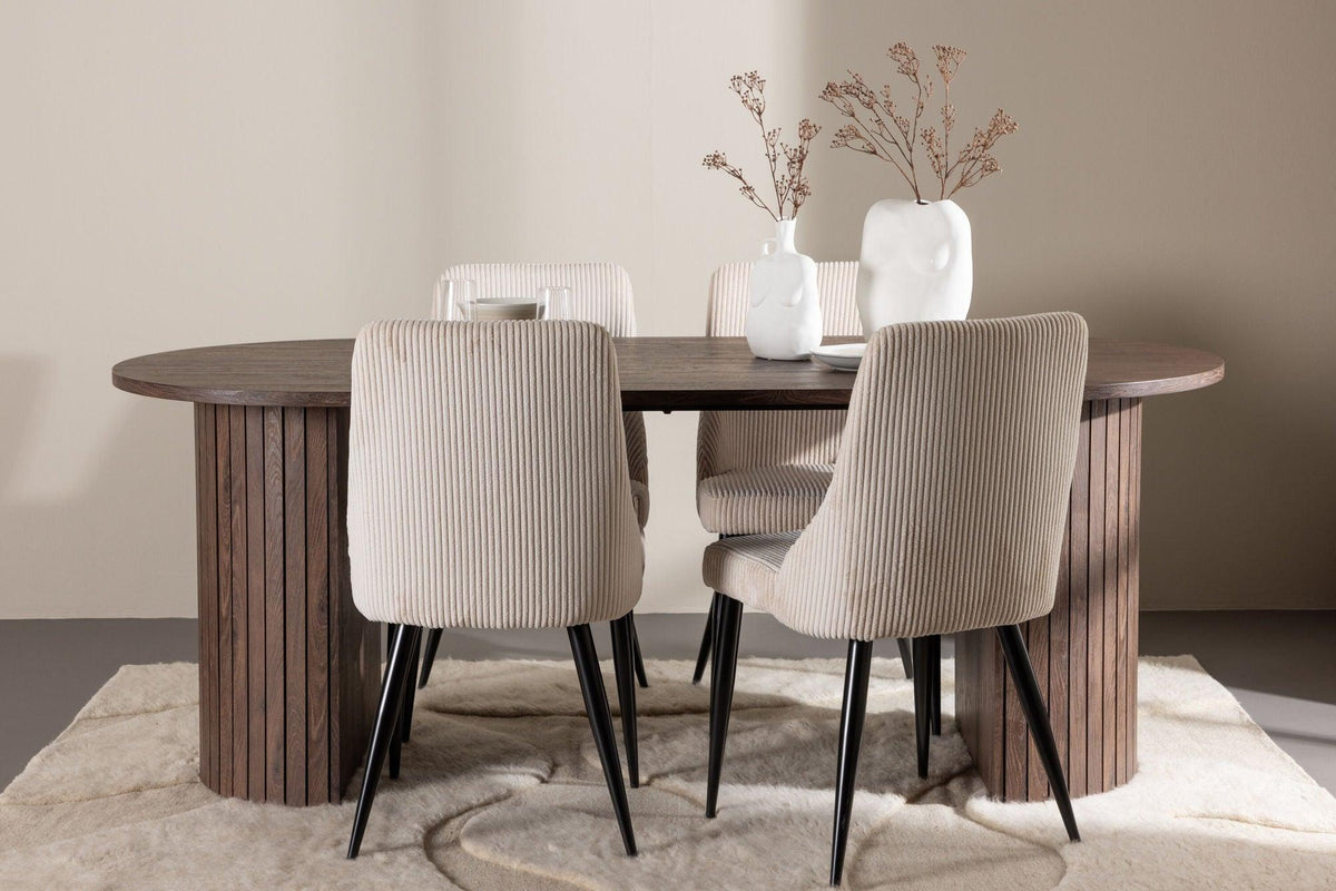 Essgruppe Esstisch Härön 200*90cm mit Stühlen Leone aus Cord-Essgruppen Oval-Venture Home-le canapé