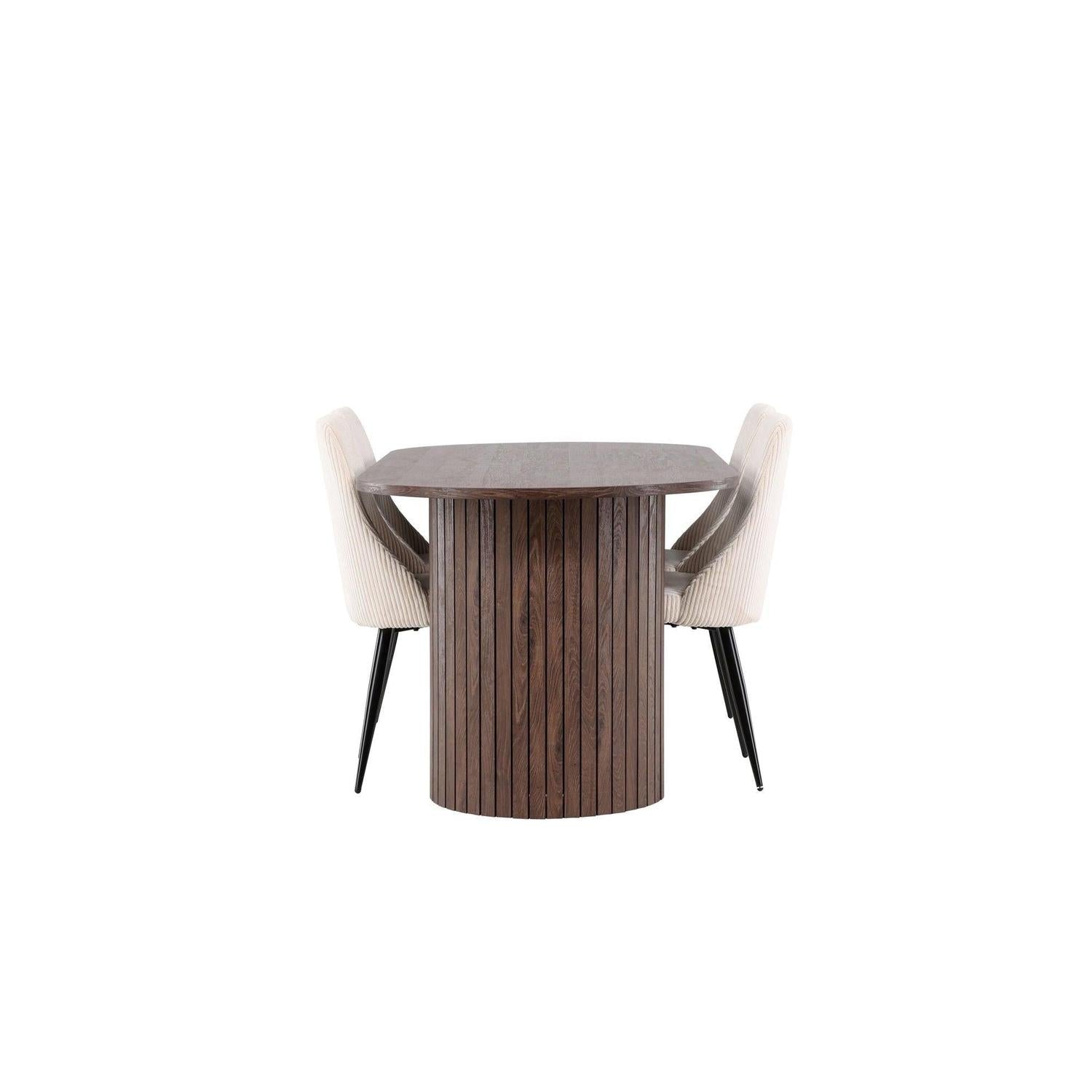 Essgruppe Esstisch Härön 200*90cm mit Stühlen Leone aus Kord - Mokka/Beige-Essgruppen Oval-Venture Home-le canapé