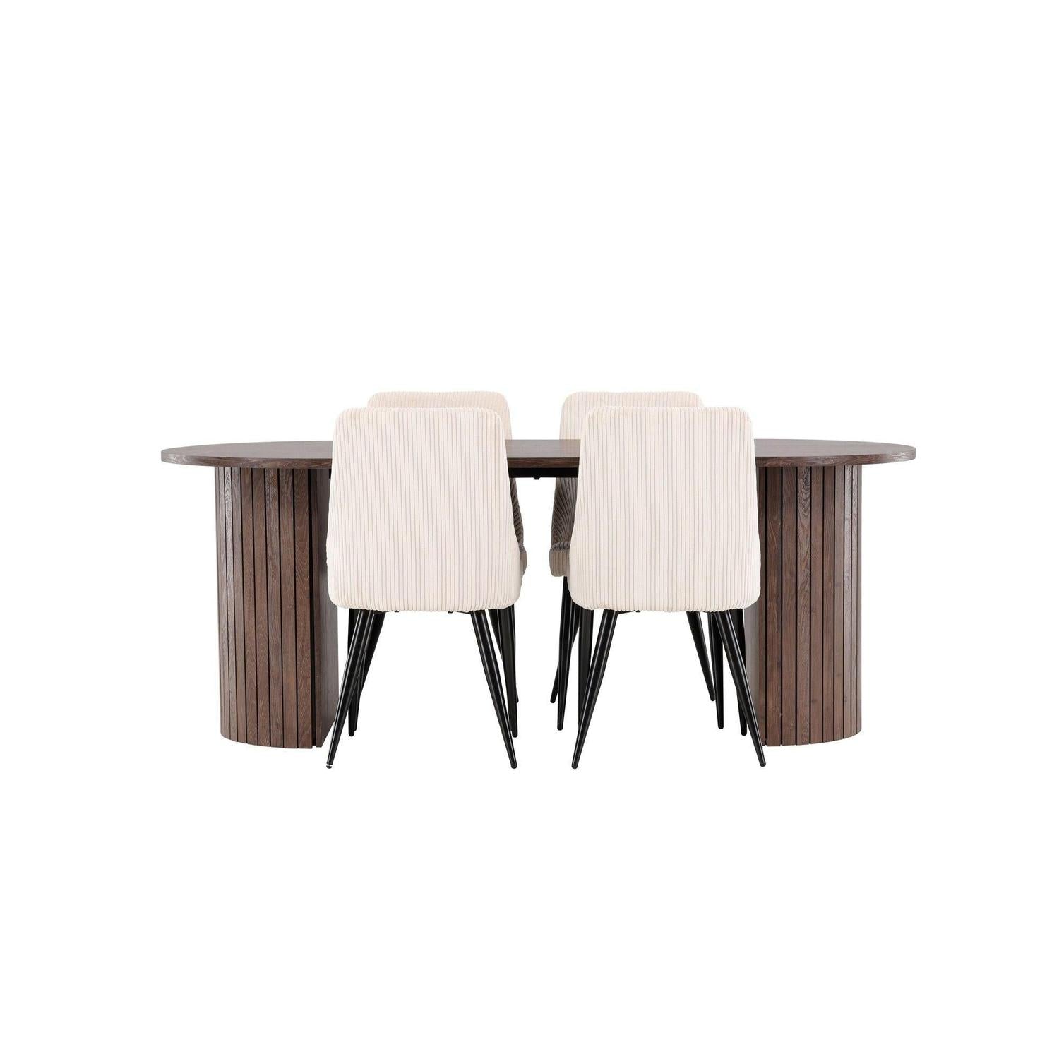 Essgruppe Esstisch Härön 200*90cm mit Stühlen Leone aus Kord - Mokka/Beige-Essgruppen Oval-Venture Home-le canapé
