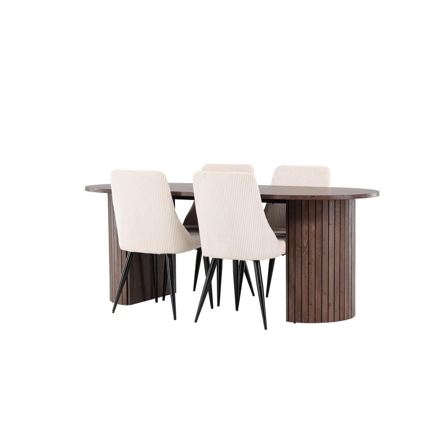 Essgruppe Esstisch Härön 200*90cm mit Stühlen Leone aus Kord - Mokka/Beige-Essgruppen Oval-Venture Home-le canapé