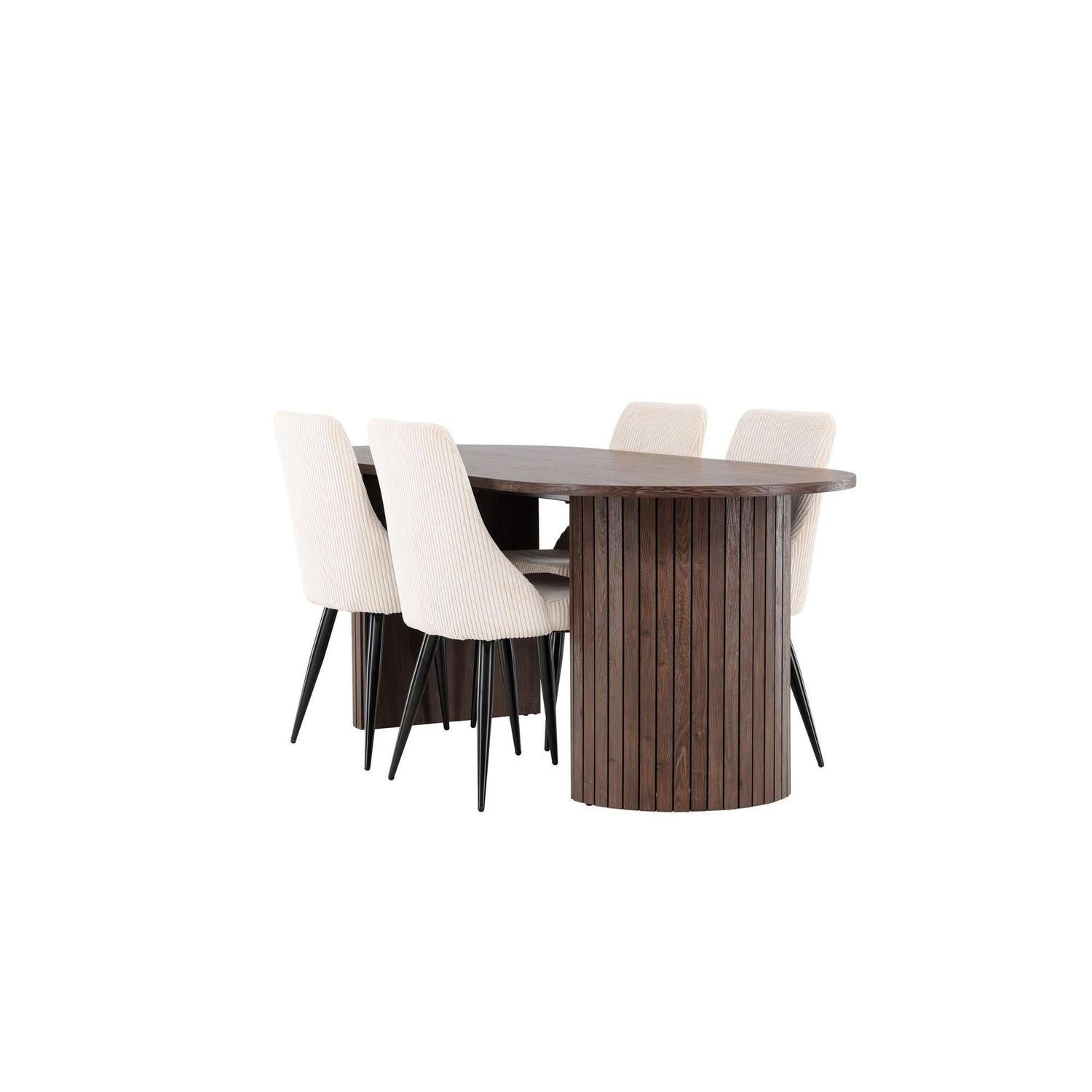 Essgruppe Esstisch Härön 200*90cm mit Stühlen Leone aus Kord - Mokka/Beige-Essgruppen Oval-Venture Home-le canapé