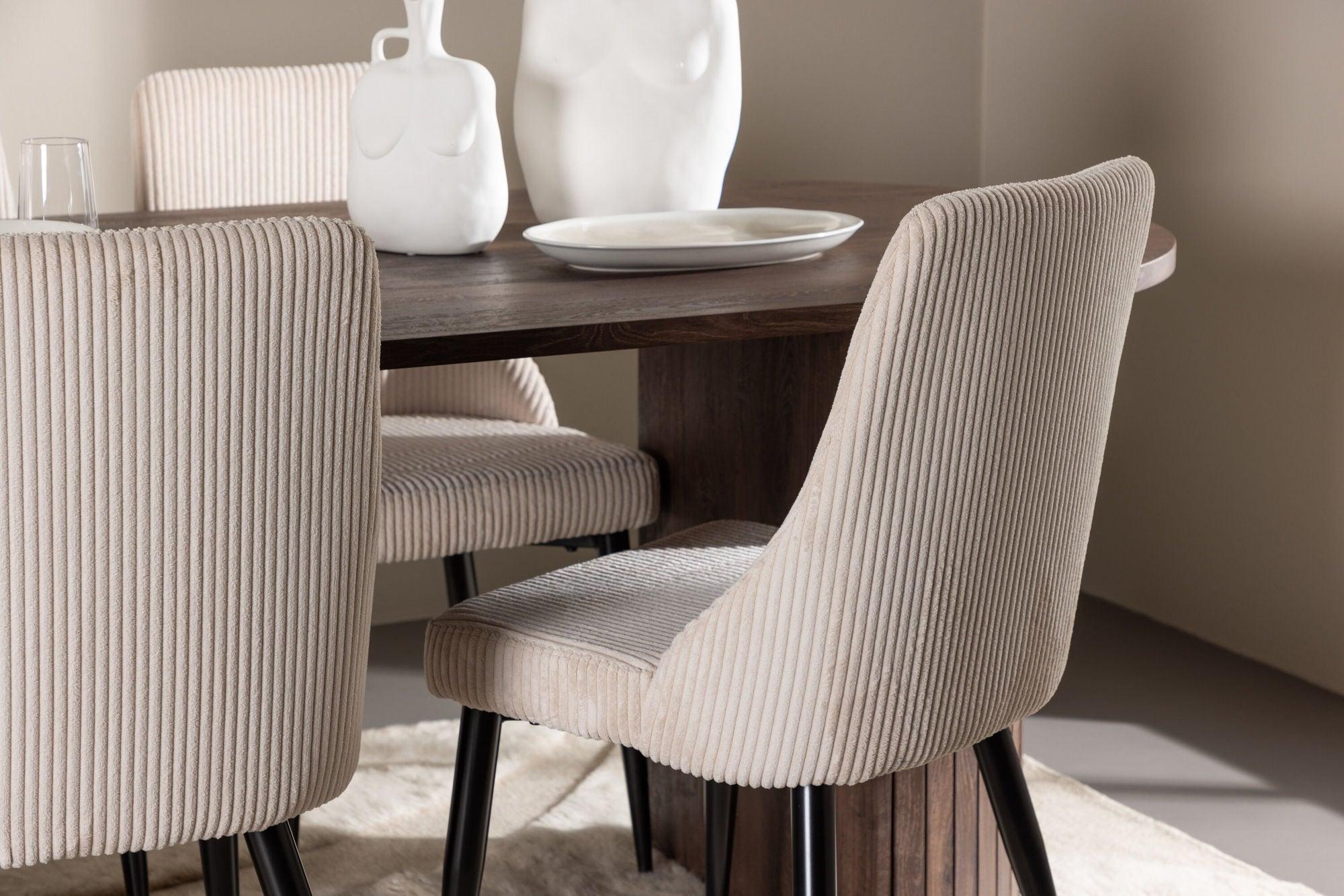 Essgruppe Esstisch Härön 200*90cm mit Stühlen Leone aus Kord - Mokka/Beige-Essgruppen Oval-Venture Home-le canapé