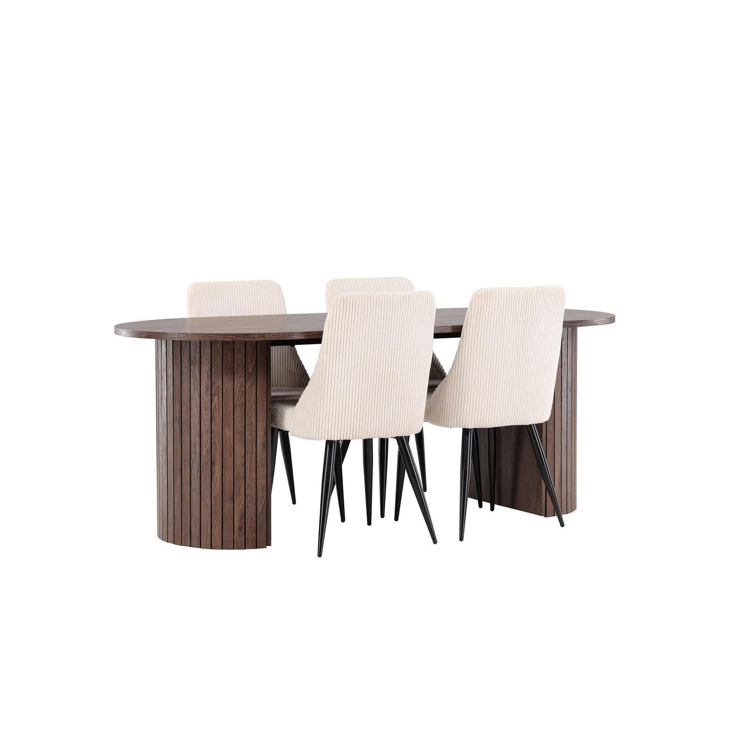 Essgruppe Esstisch Härön 200*90cm mit Stühlen Leone aus Kord - Mokka/Beige-Essgruppen Oval-Venture Home-le canapé