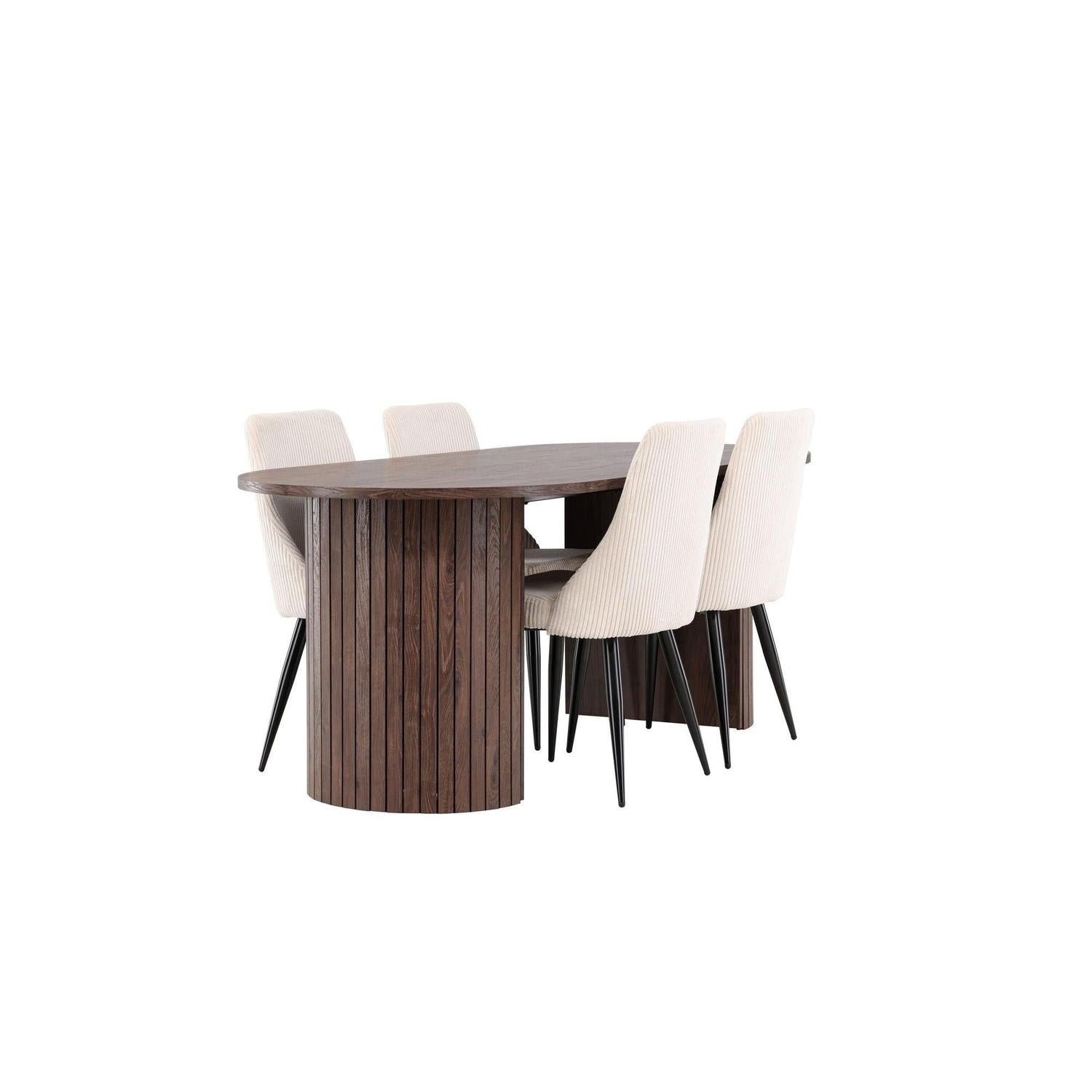 Essgruppe Esstisch Härön 200*90cm mit Stühlen Leone aus Kord - Mokka/Beige-Essgruppen Oval-Venture Home-le canapé