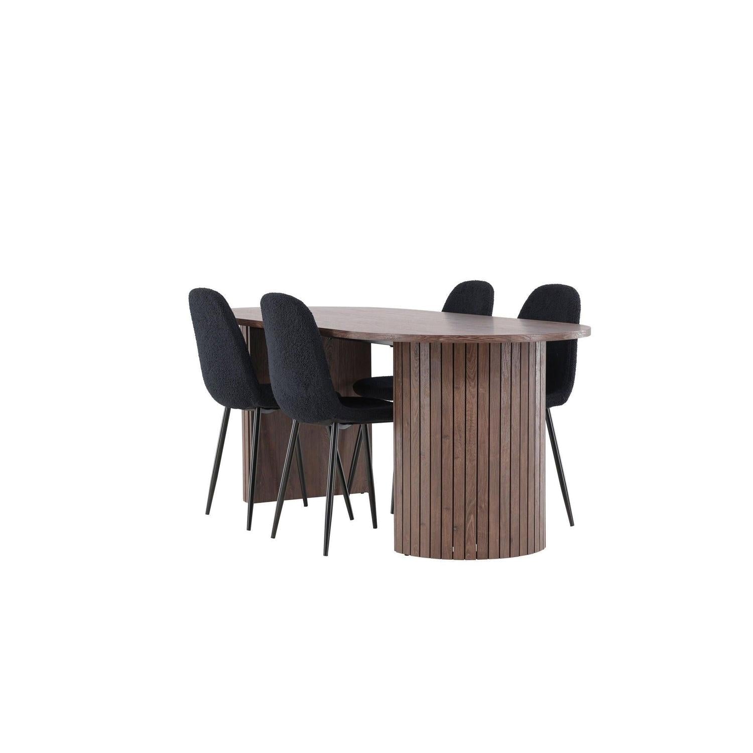 Essgruppe Esstisch Härön 200*90cm mit Stühlen Polar aus Teddy-Bouclé-Essgruppe Oval-Venture Home-le canapé