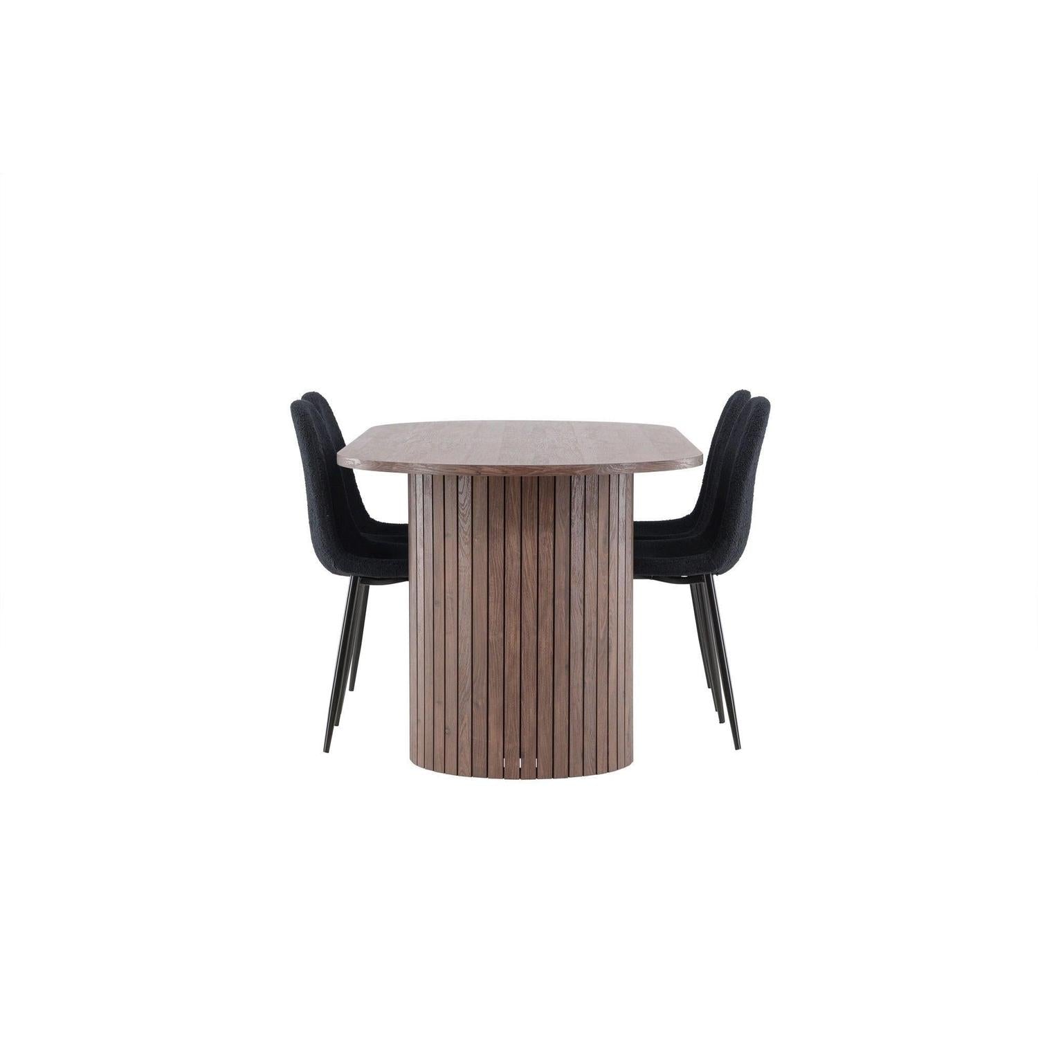 Essgruppe Esstisch Härön 200*90cm mit Stühlen Polar aus Teddy-Bouclé-Essgruppe Oval-Venture Home-le canapé