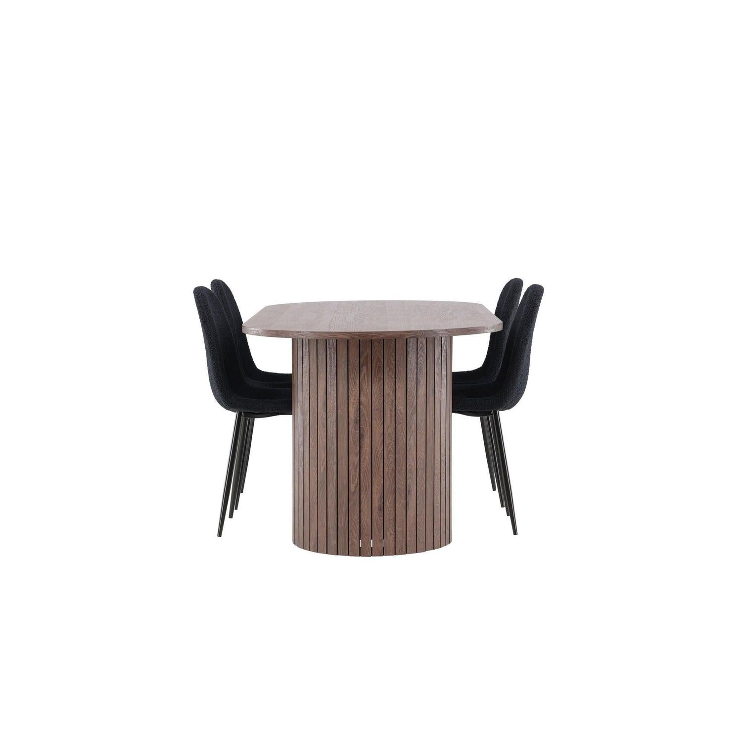 Essgruppe Esstisch Härön 200*90cm mit Stühlen Polar aus Teddy-Bouclé - Mokka/Schwarz-Essgruppe Oval-Venture Home-le canapé