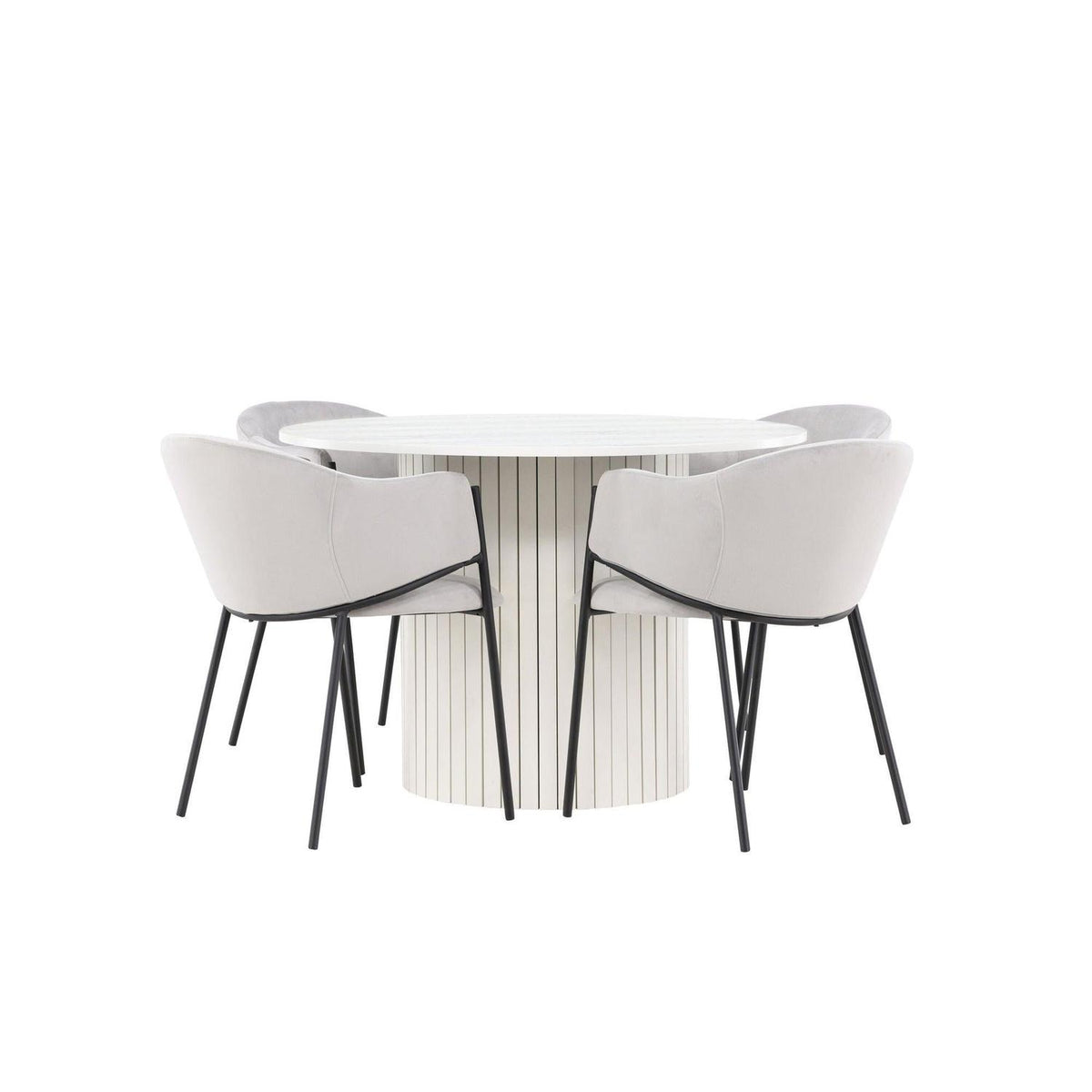 Essgruppe Esstisch Härön Ø110cm mit Stühlen Evelina aus Samt-Essgruppen Rund-Venture Home-le canapé