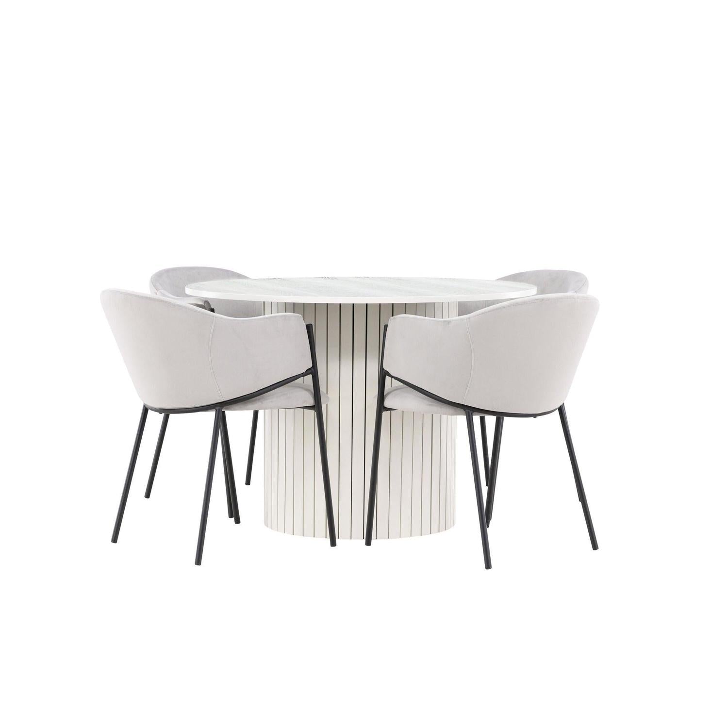 Essgruppe Esstisch Härön rund 110cm mit Stühlen Evelina aus Samt-Essgruppe Rund-Venture Home-le canapé