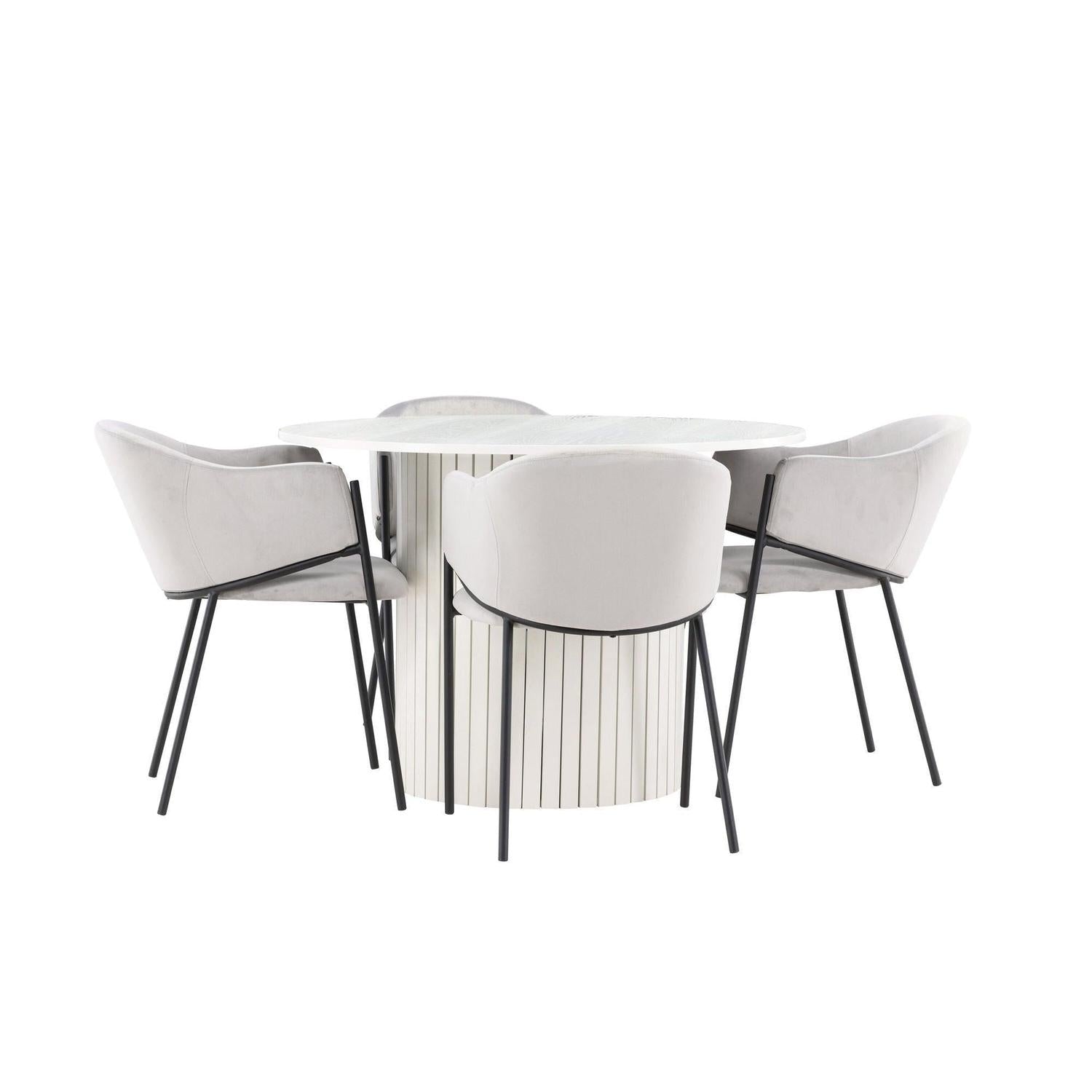 Essgruppe Esstisch Härön rund 110cm mit Stühlen Evelina aus Samt-Essgruppe Rund-Venture Home-le canapé