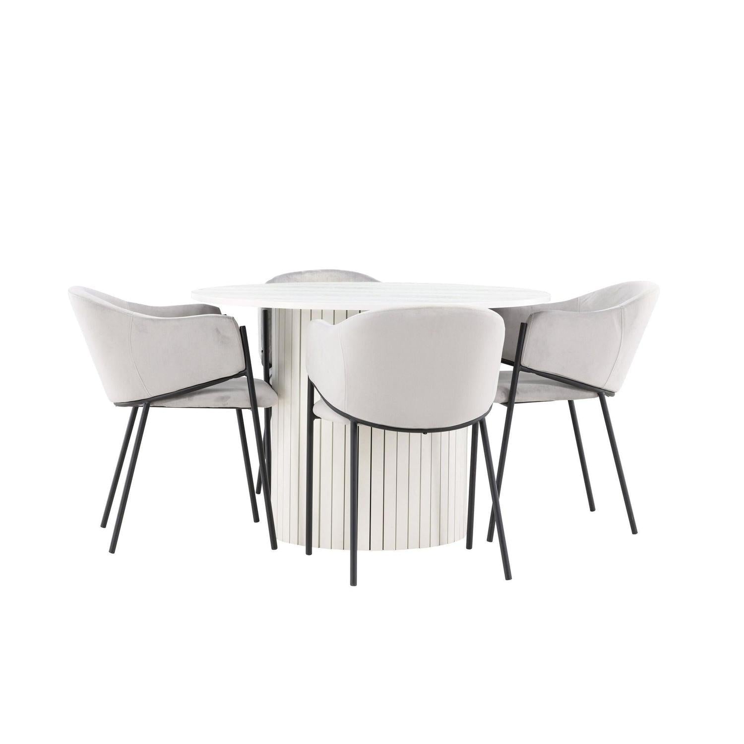 Essgruppe Esstisch Härön rund 110cm mit Stühlen Evelina aus Samt-Essgruppe Rund-Venture Home-le canapé