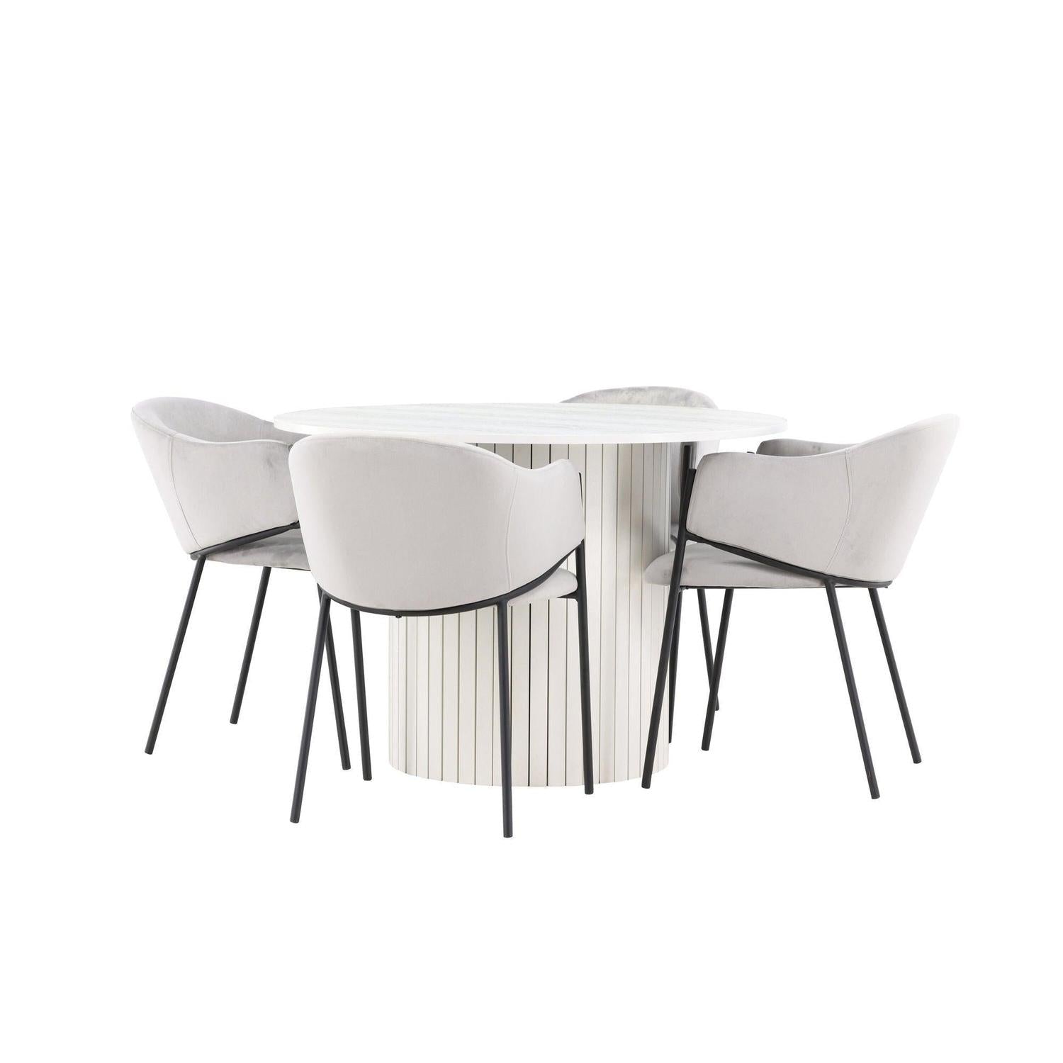Essgruppe Esstisch Härön rund 110cm mit Stühlen Evelina aus Samt-Essgruppe Rund-Venture Home-le canapé