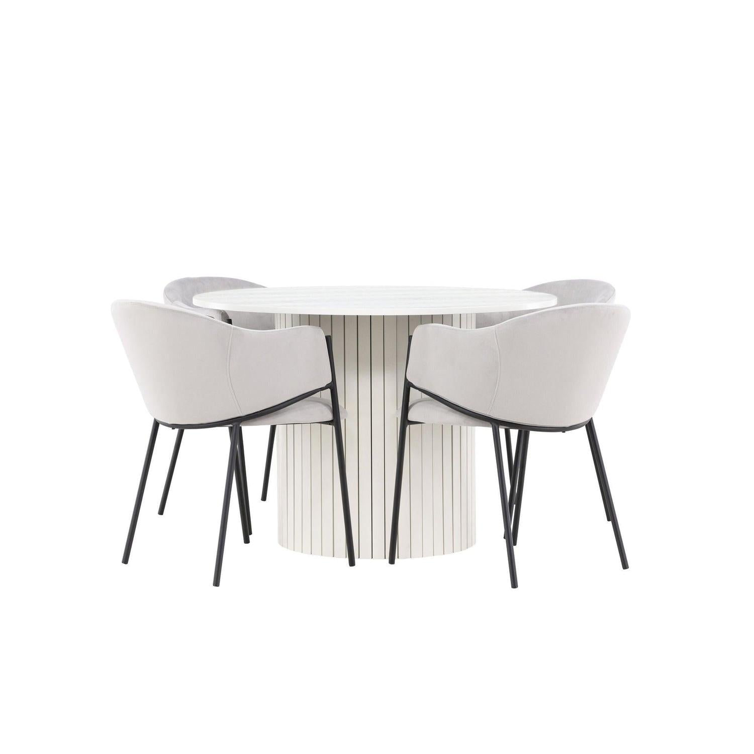 Essgruppe Esstisch Härön rund 110cm mit Stühlen Evelina aus Samt-Essgruppe Rund-Venture Home-le canapé