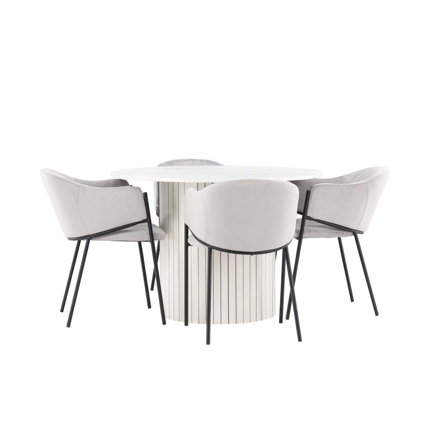 Essgruppe Esstisch Härön rund 110cm mit Stühlen Evelina aus Samt-Essgruppe Rund-Venture Home-le canapé