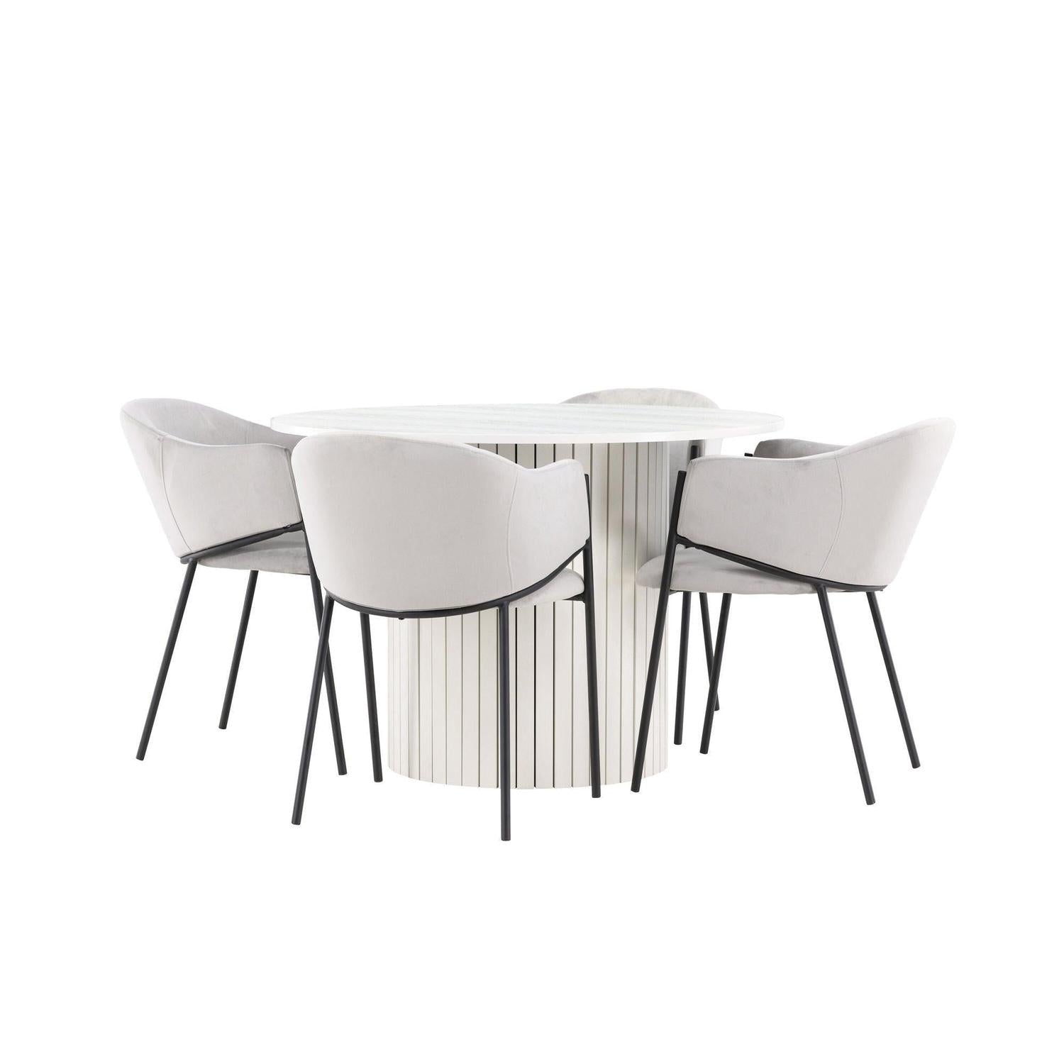 Essgruppe Esstisch Härön rund 110cm mit Stühlen Evelina aus Samt-Essgruppe Rund-Venture Home-le canapé
