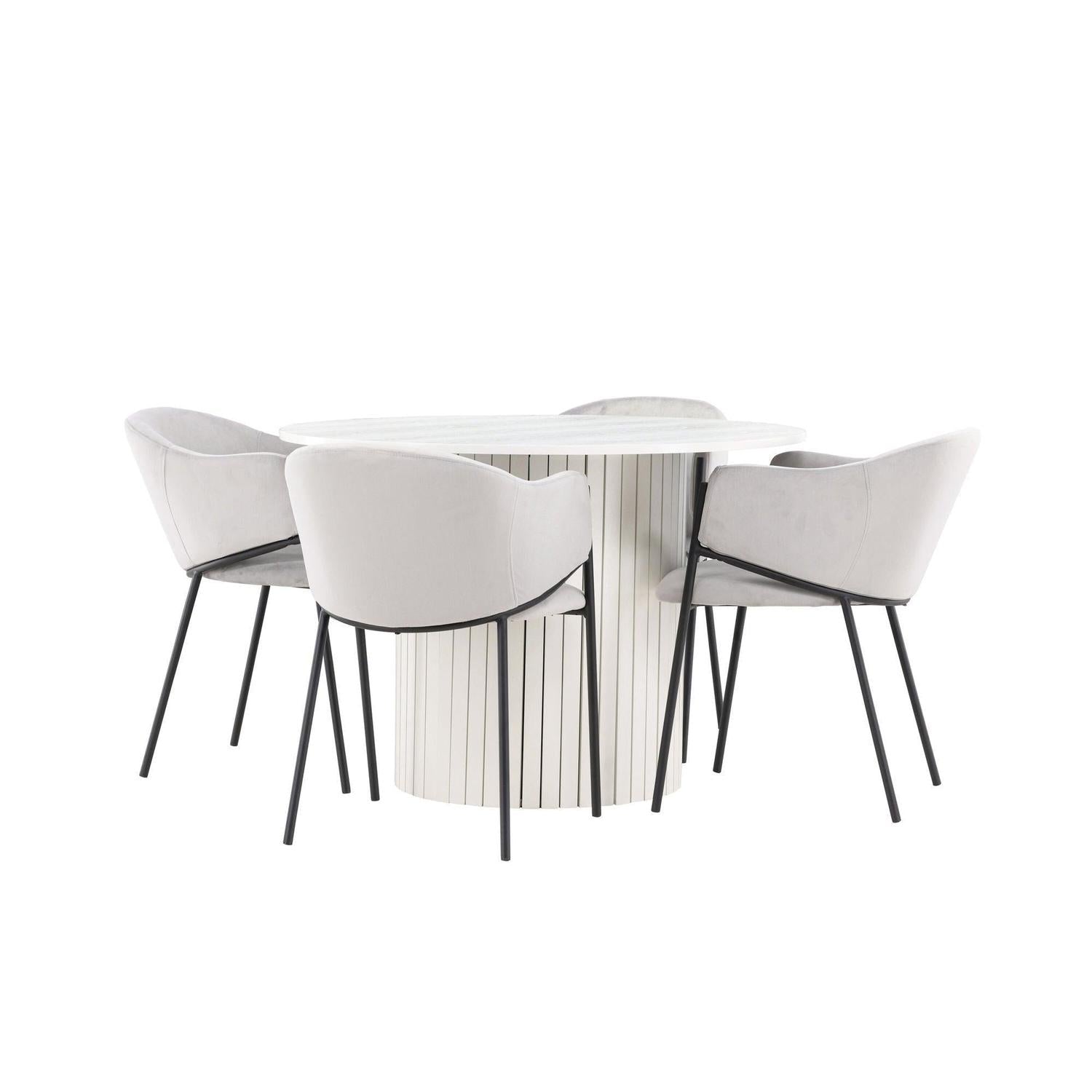 Essgruppe Esstisch Härön rund 110cm mit Stühlen Evelina aus Samt-Essgruppen Rund-Venture Home-le canapé