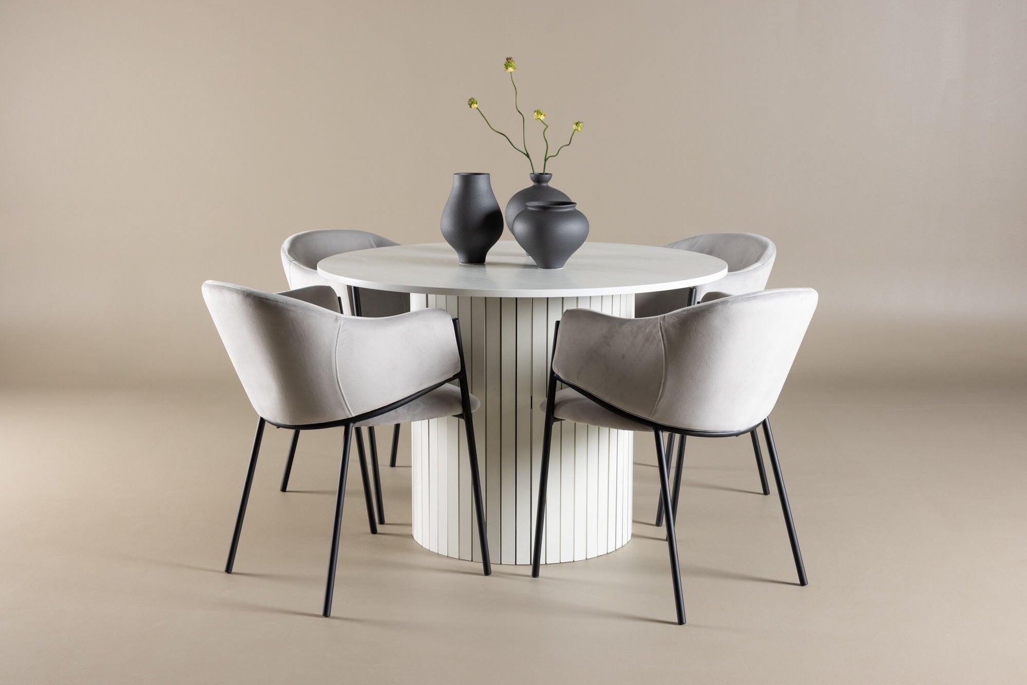 Essgruppe Esstisch Härön rund 110cm mit Stühlen Evelina aus Samt-Essgruppen Rund-Venture Home-le canapé