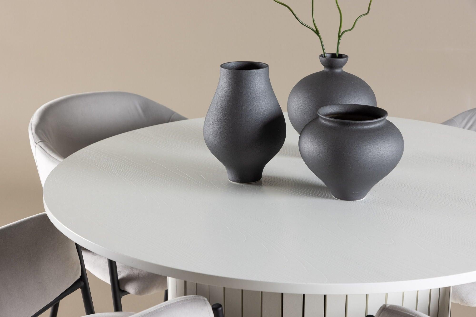 Essgruppe Esstisch Härön rund 110cm mit Stühlen Evelina aus Samt-Essgruppen Rund-Venture Home-le canapé
