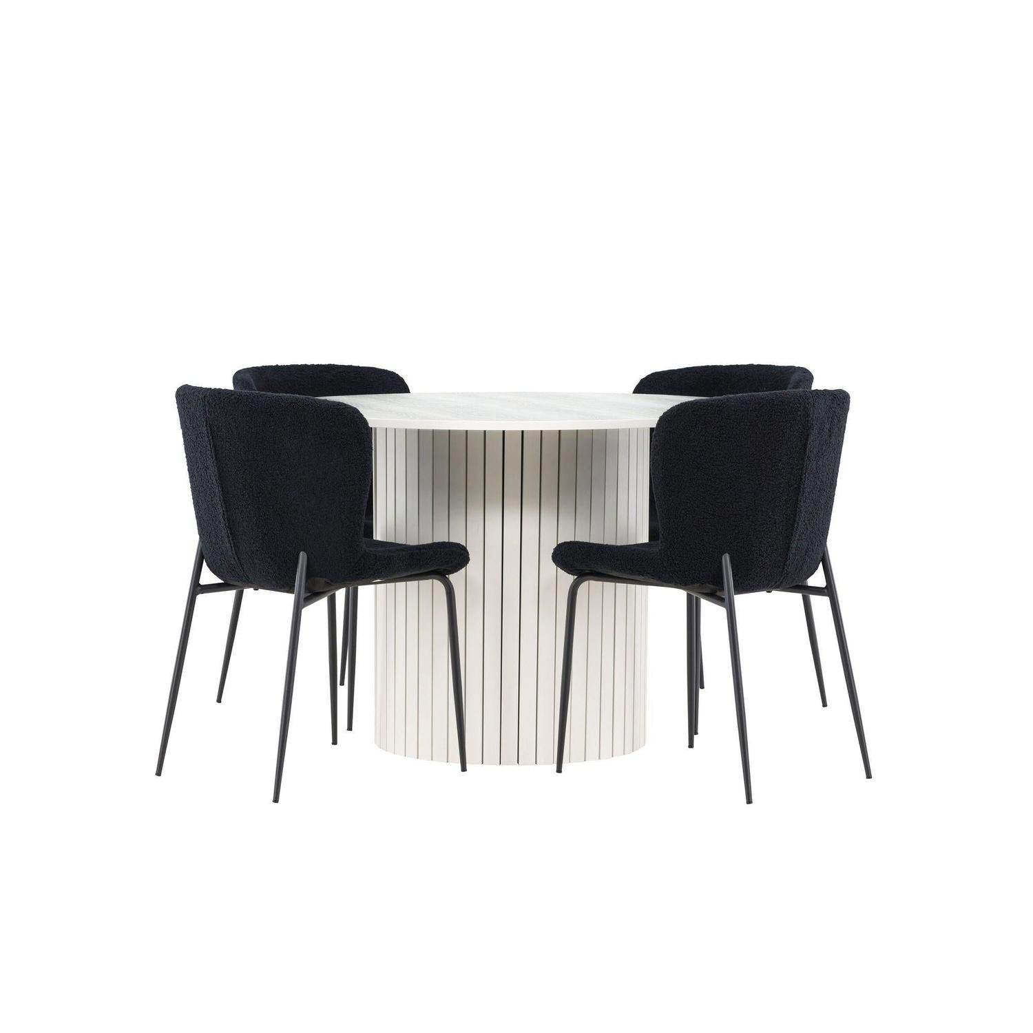 Essgruppe Esstisch Härön rund 110cm mit Stühlen Modesto aus Teddy-Bouclé-Essgruppe Rund-Venture Home-le canapé