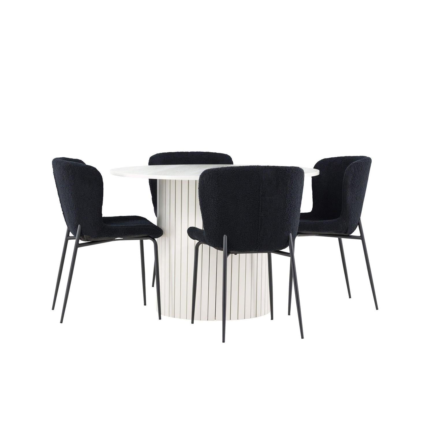 Essgruppe Esstisch Härön rund 110cm mit Stühlen Modesto aus Teddy-Bouclé-Essgruppe Rund-Venture Home-le canapé
