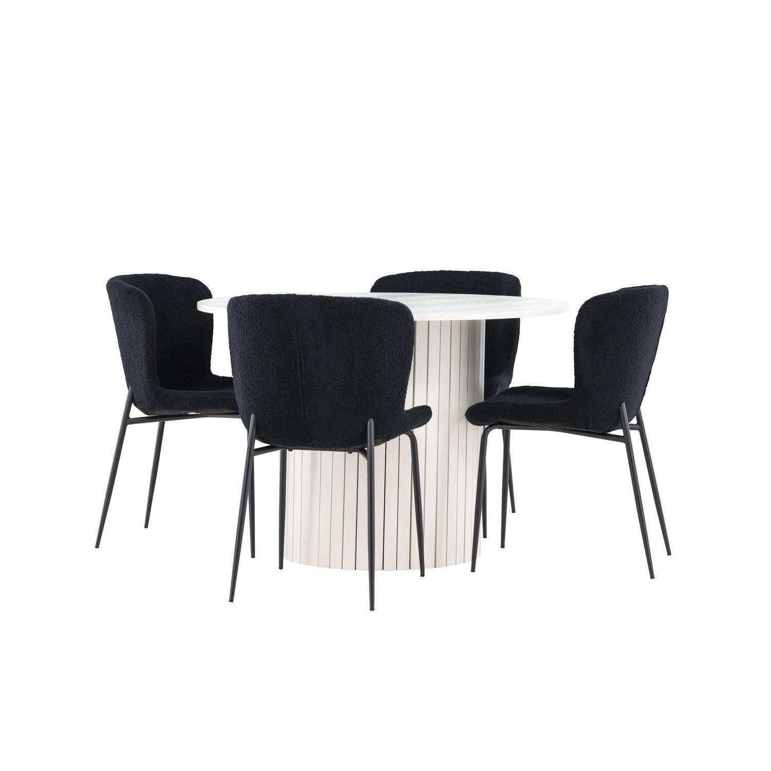 Essgruppe Esstisch Härön rund 110cm mit Stühlen Modesto aus Teddy-Bouclé-Essgruppe Rund-Venture Home-le canapé