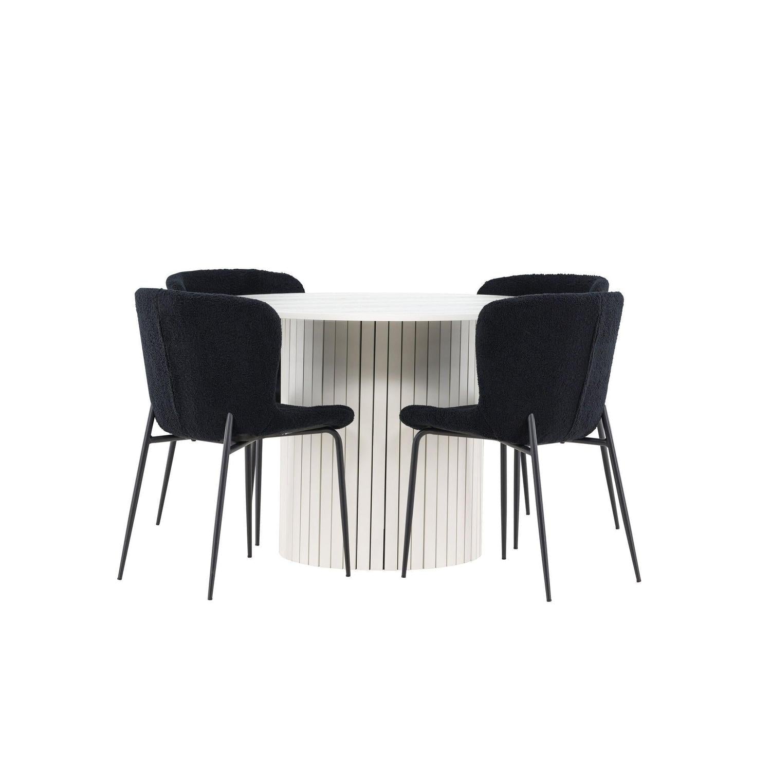 Essgruppe Esstisch Härön rund 110cm mit Stühlen Modesto aus Teddy-Bouclé-Essgruppe Rund-Venture Home-le canapé