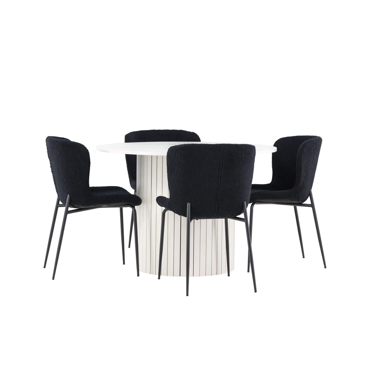 Essgruppe Esstisch Härön rund 110cm mit Stühlen Modesto aus Teddy-Bouclé-Essgruppe Rund-Venture Home-le canapé