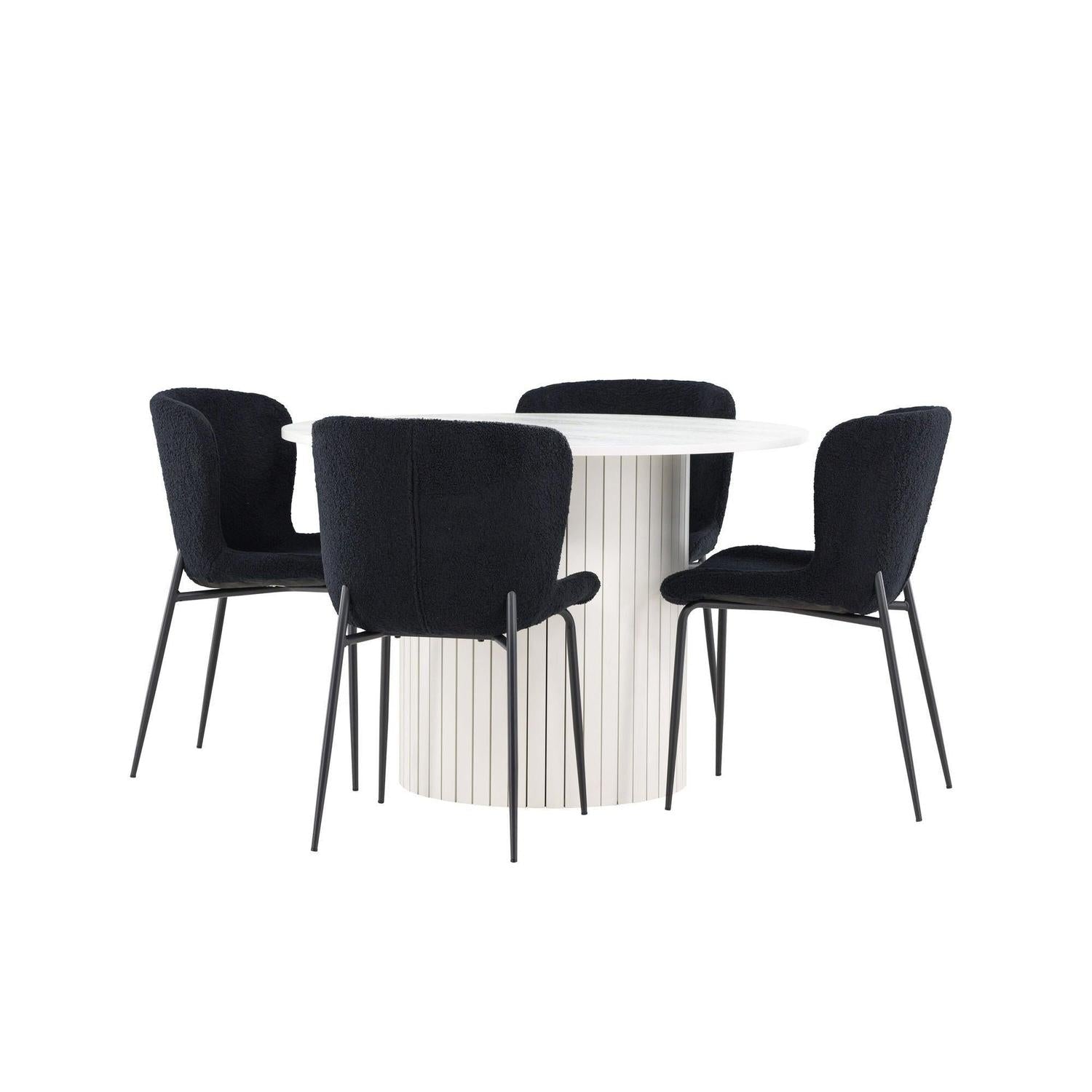 Essgruppe Esstisch Härön rund 110cm mit Stühlen Modesto aus Teddy-Bouclé-Essgruppe Rund-Venture Home-le canapé
